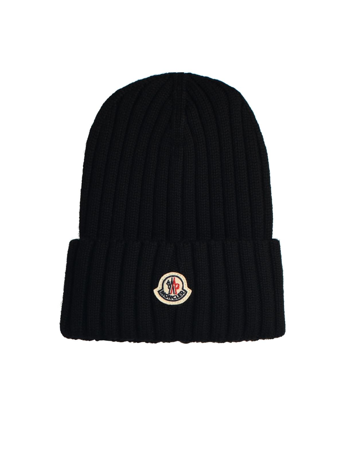 Moncler Black Virgin Wool Beanie Women MONCLER