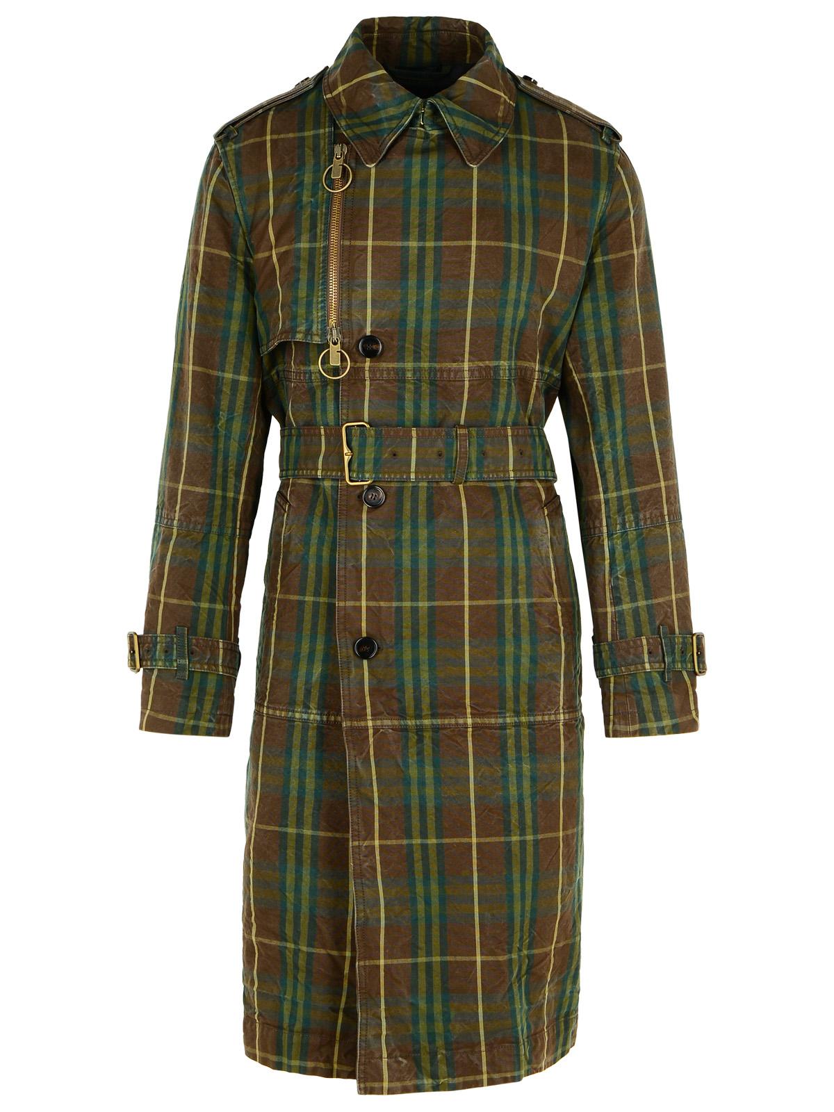 Burberry 'Check' Dark Green Cotton Trench Coat Men BURBERRY