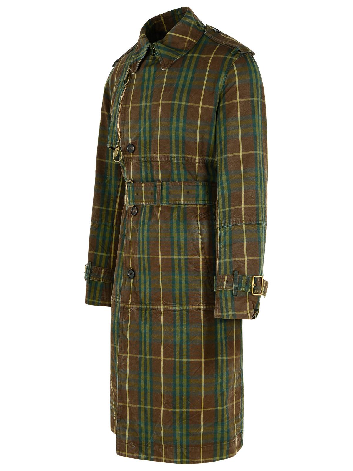 Burberry 'Check' Dark Green Cotton Trench Coat Men BURBERRY