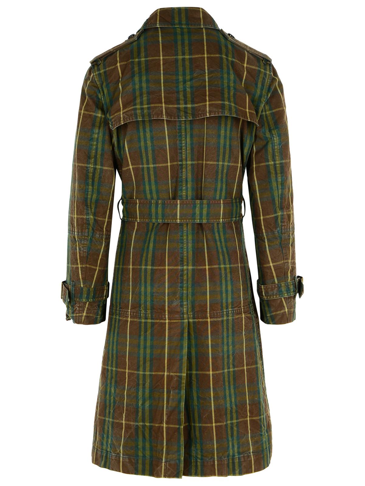 Burberry 'Check' Dark Green Cotton Trench Coat Men BURBERRY