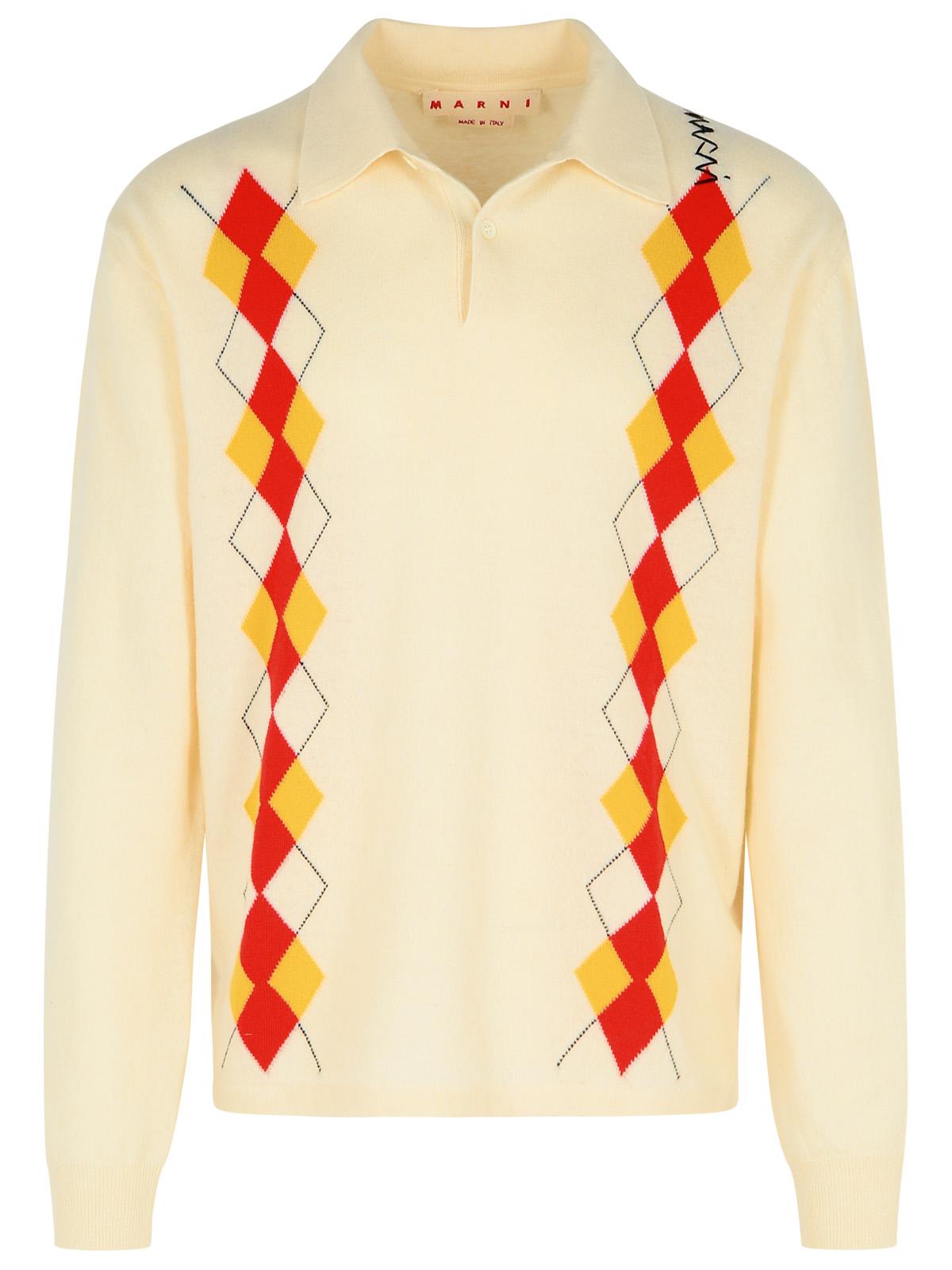Marni Ivory Virgin Wool Polo Shirt Men MARNI