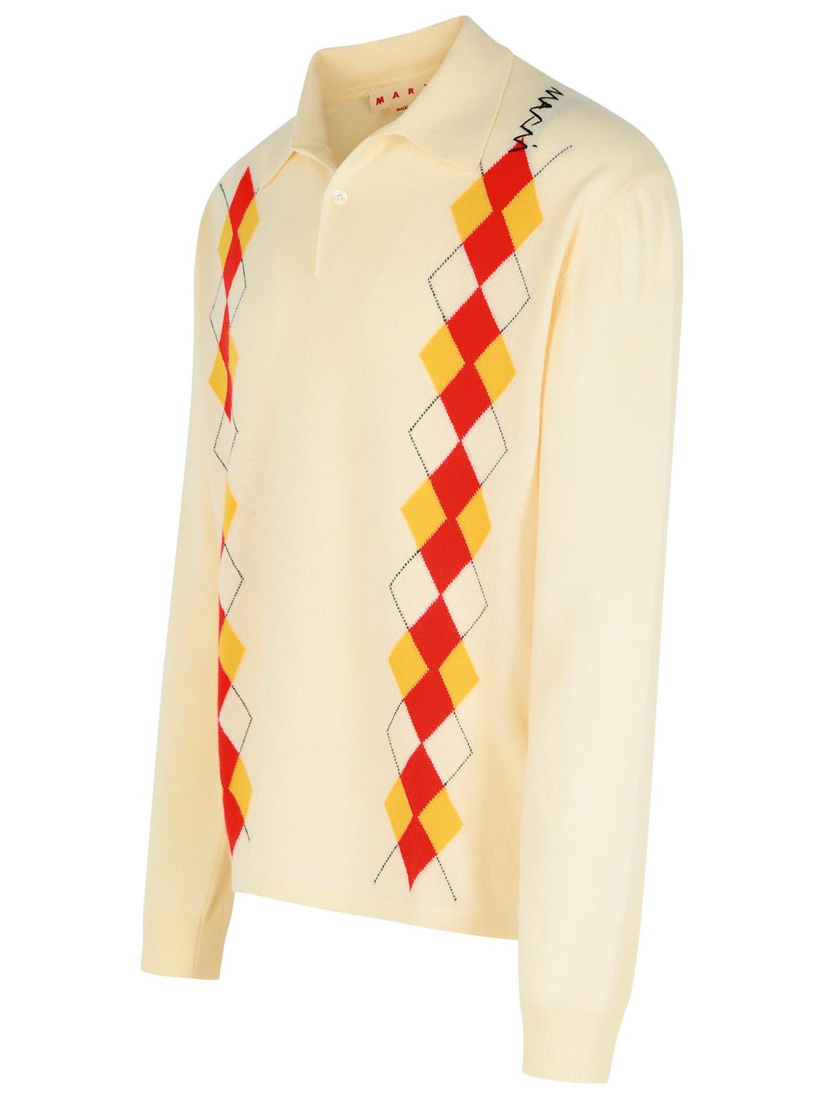Marni Ivory Virgin Wool Polo Shirt Men MARNI