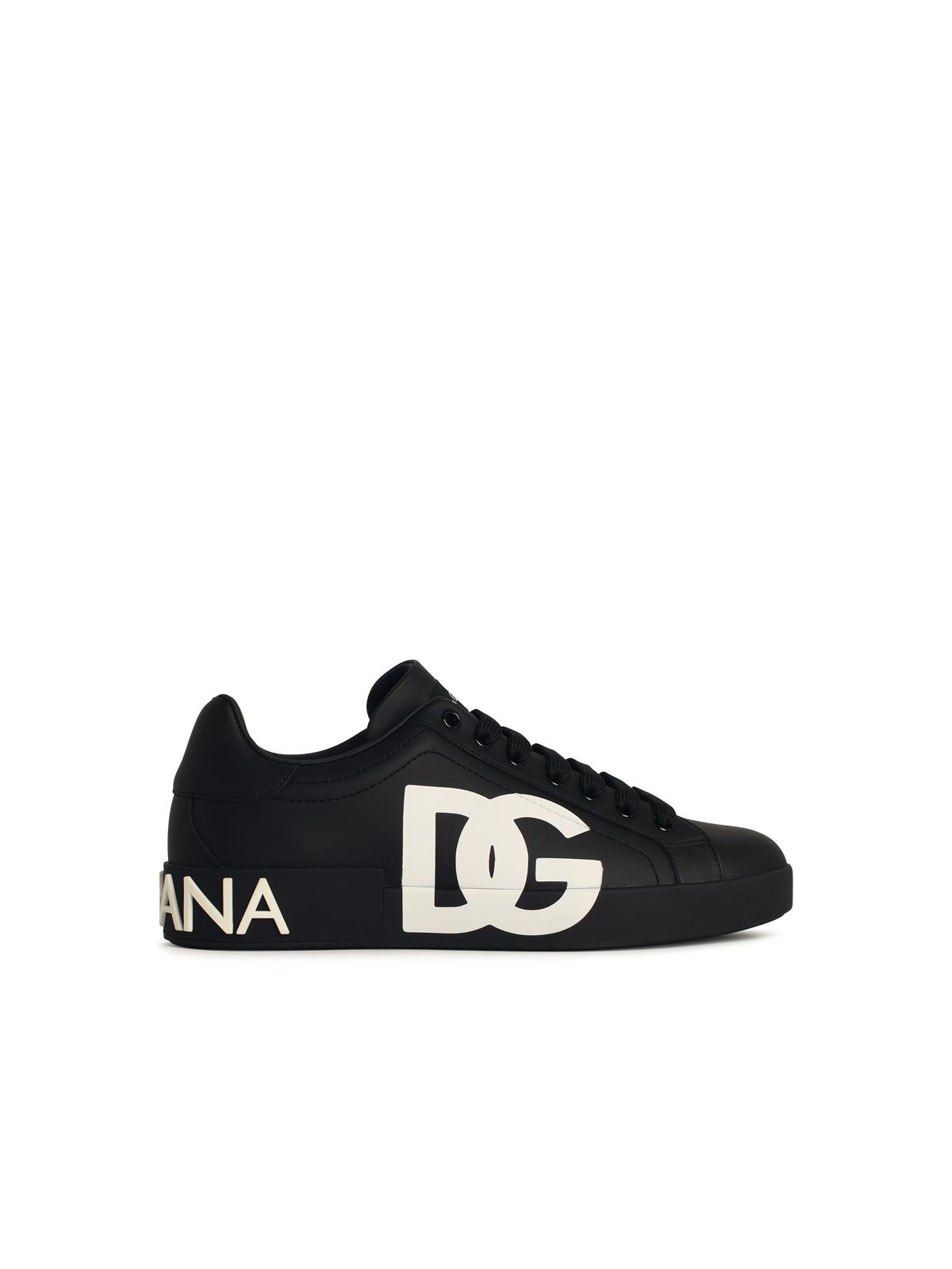 Dolce & Gabbana Portofino Black Leather Sneakers Men DOLCE & GABBANA