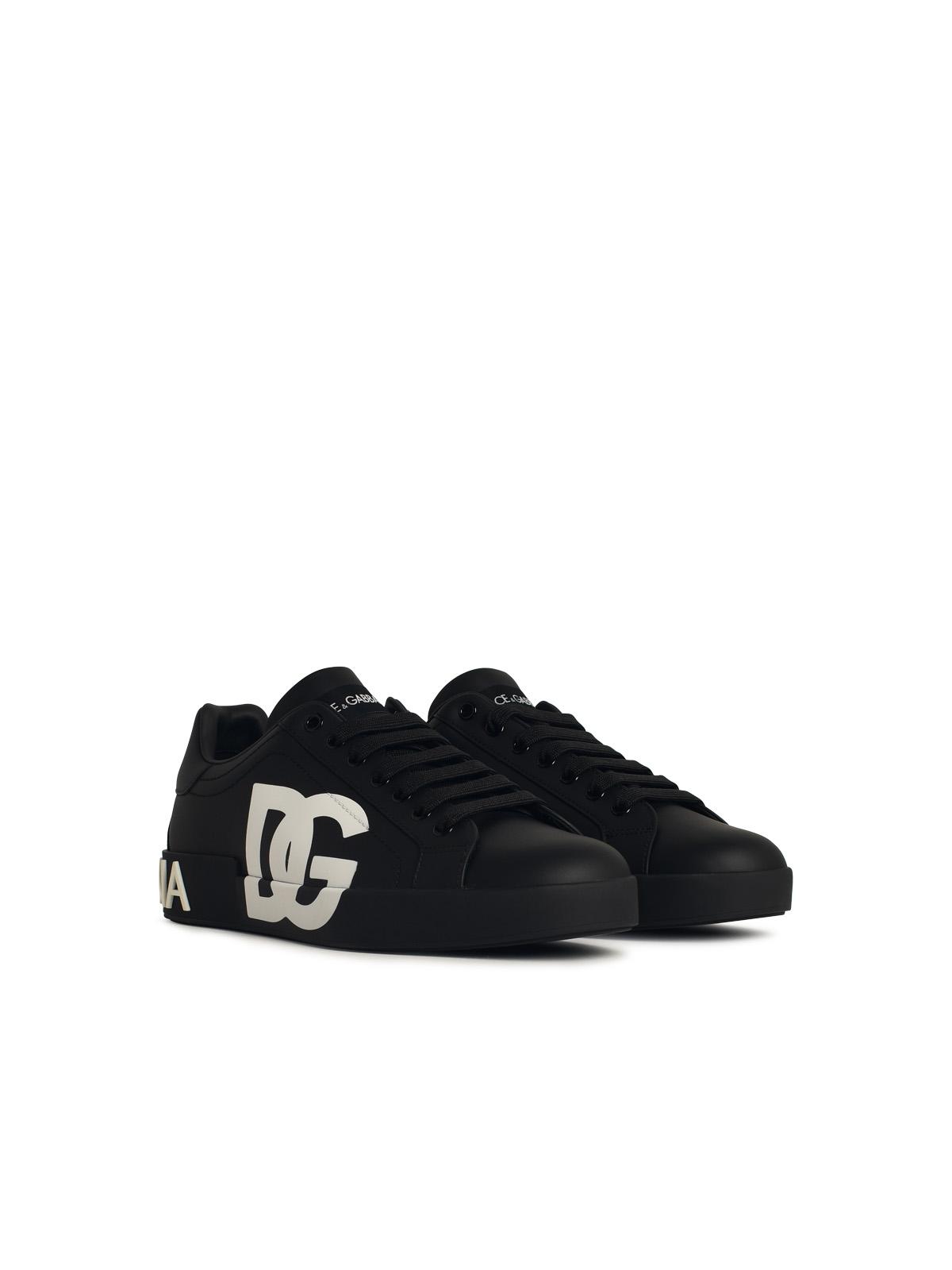 Dolce & Gabbana Portofino Black Leather Sneakers Men DOLCE & GABBANA