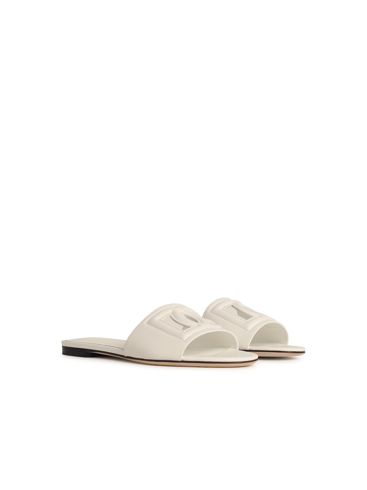 Dolce & Gabbana White Leather Slippers Women DOLCE & GABBANA