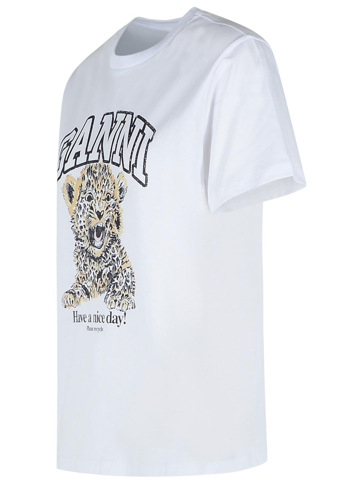 Ganni 'Leopard' White Cotton T-Shirt Women GANNI