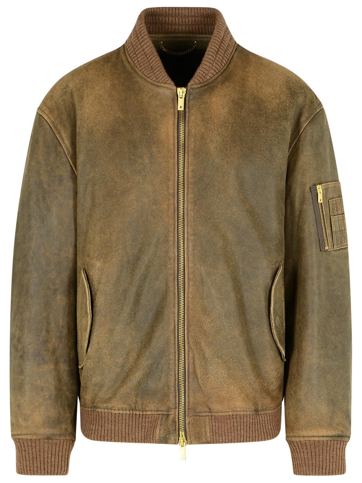 Golden Goose Brown Leather Jacket Men GOLDEN GOOSE