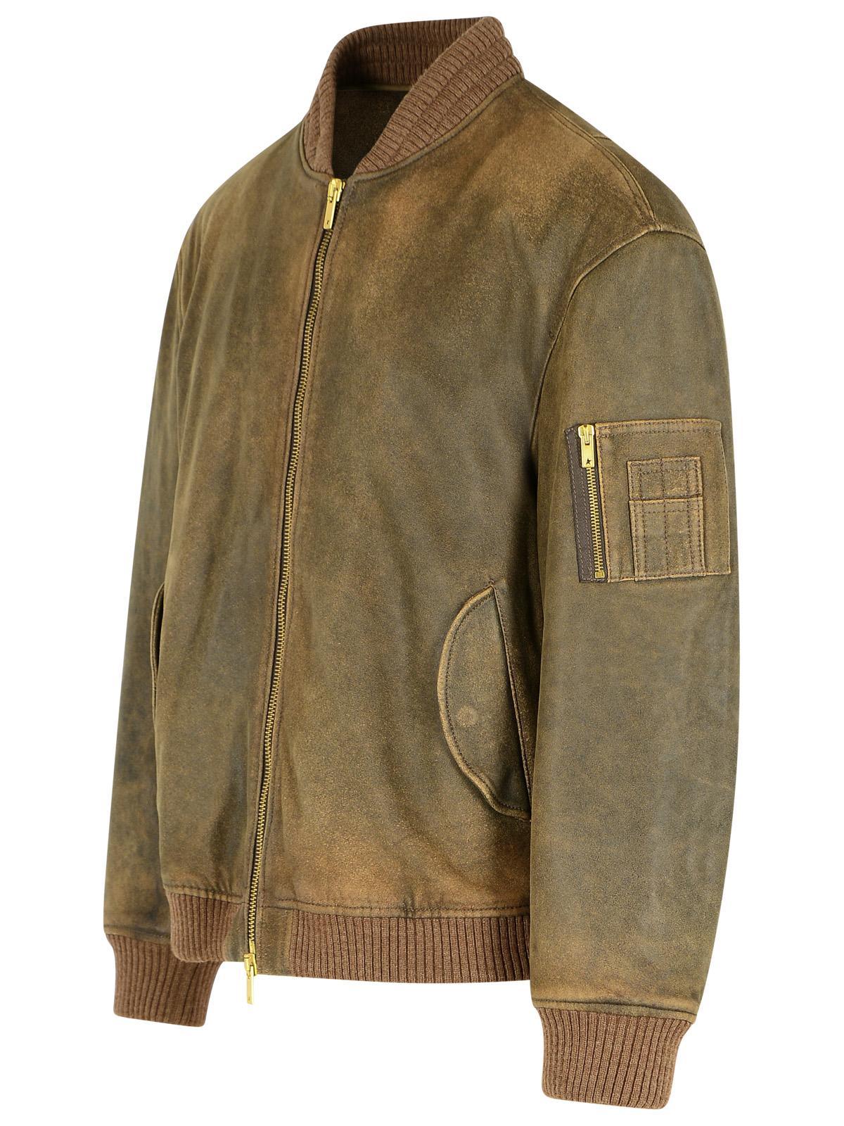 Golden Goose Brown Leather Jacket Men GOLDEN GOOSE