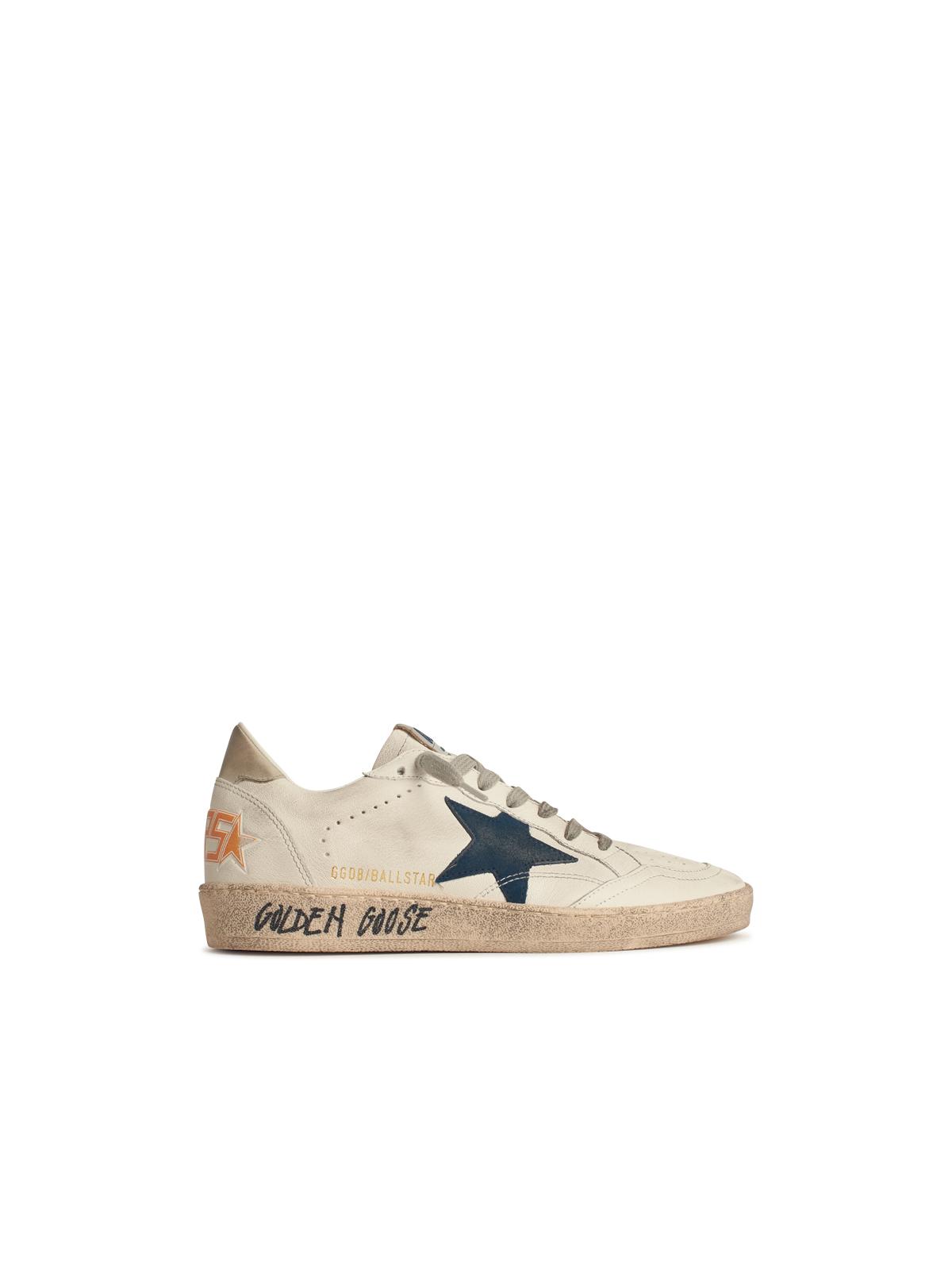 Golden Goose White Leather Ball-Star With Blue Suede Star And Ivory Heel Men GOLDEN GOOSE