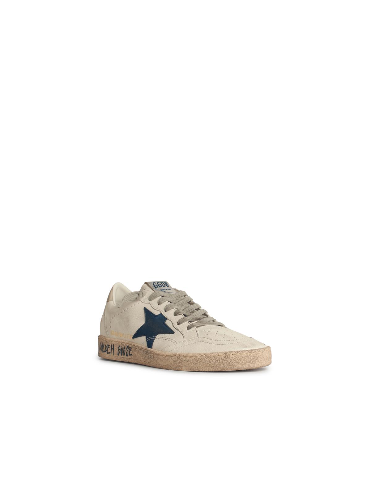 Golden Goose White Leather Ball-Star With Blue Suede Star And Ivory Heel Men GOLDEN GOOSE