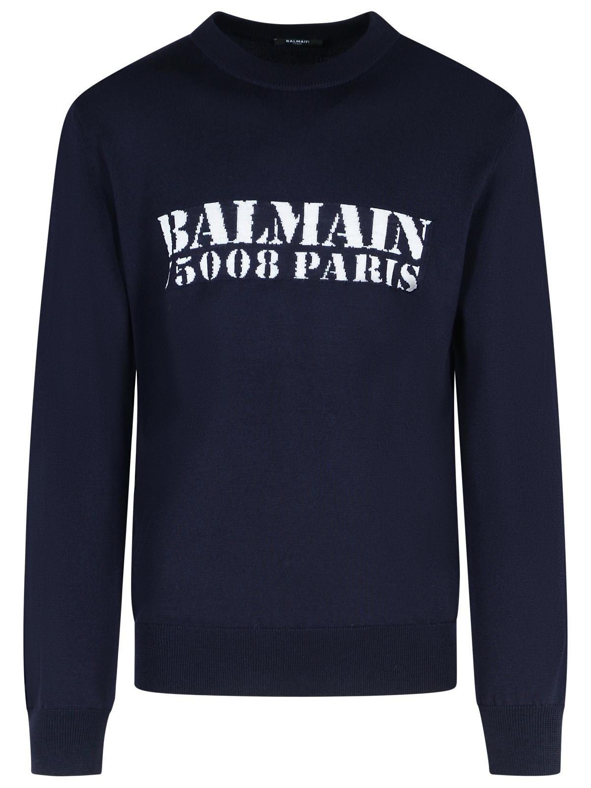 Balmain Navy Merino Wool Sweater Men BALMAIN