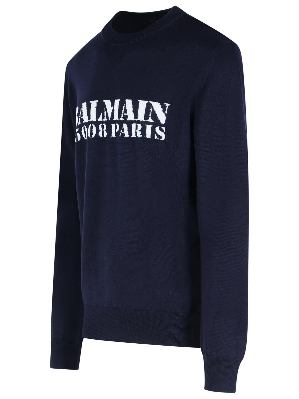 Balmain Navy Merino Wool Sweater Men BALMAIN