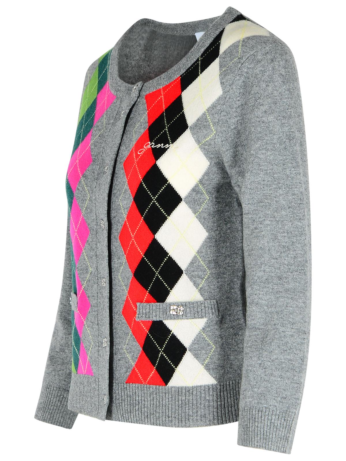 Ganni Grey Checked Cashmere Blend Cardigan Women GANNI