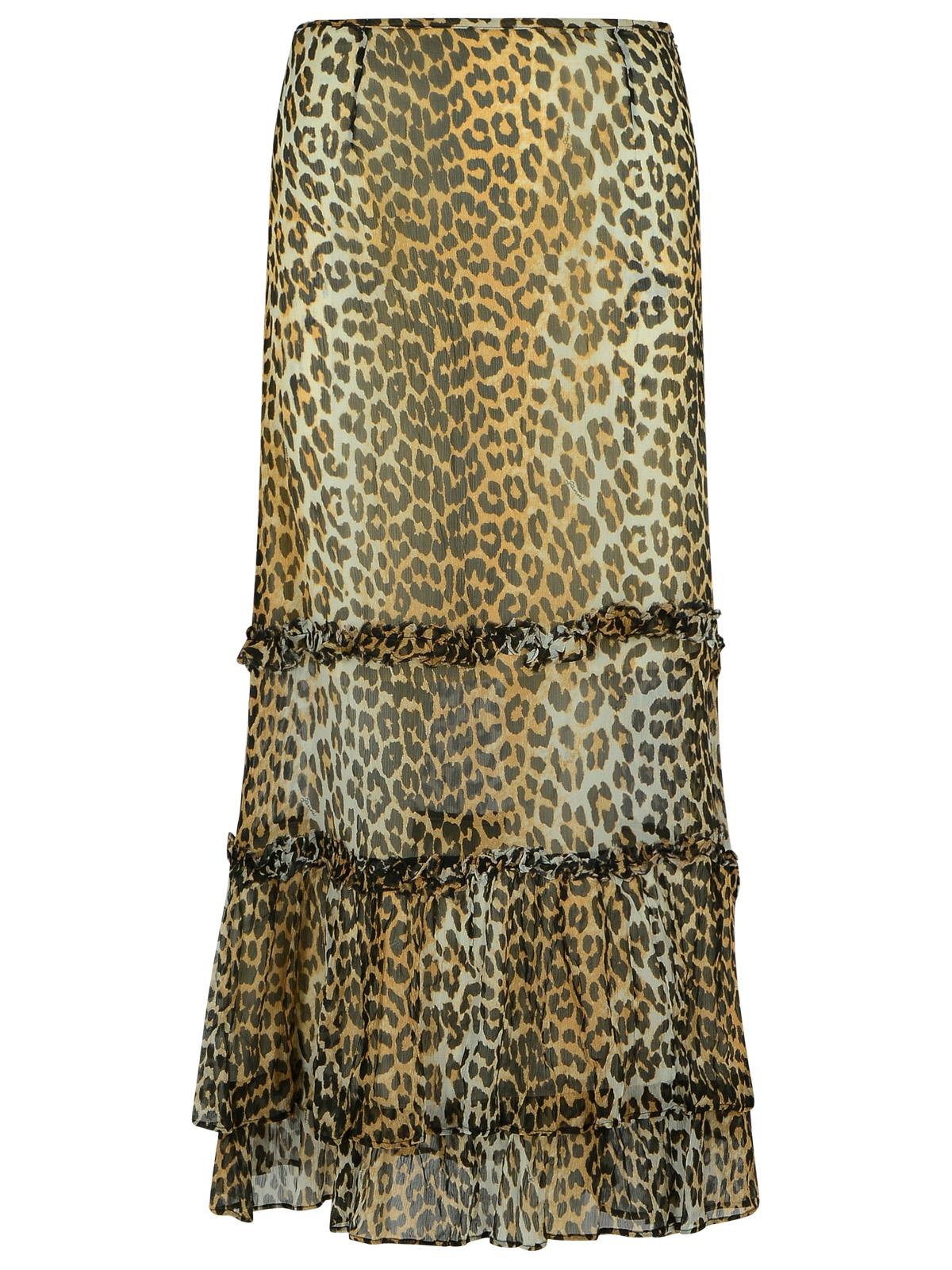Ganni Long Skirt In Viscose 'Chiffon' With Leopard Print Women GANNI