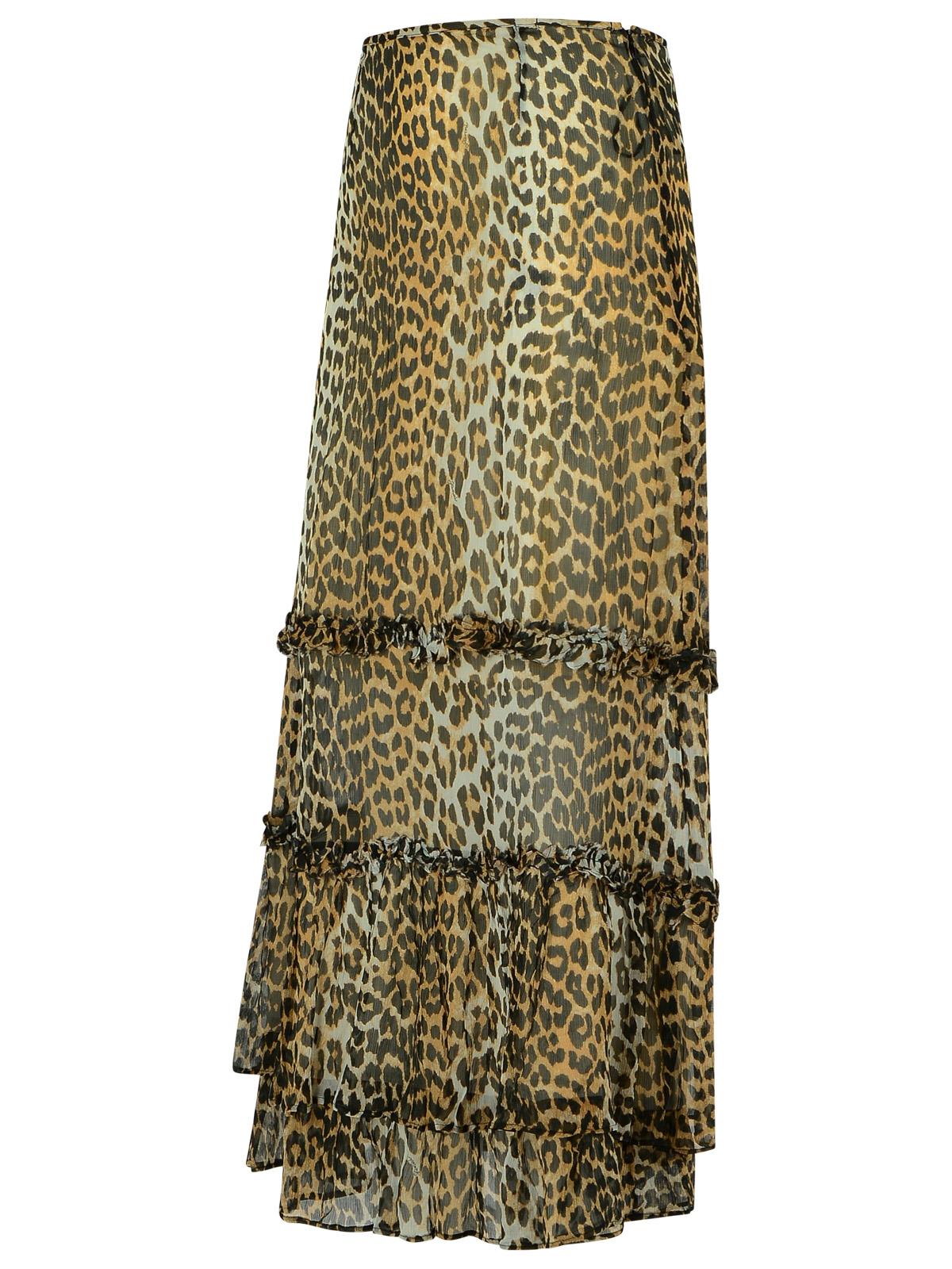 Ganni Long Skirt In Viscose 'Chiffon' With Leopard Print Women GANNI