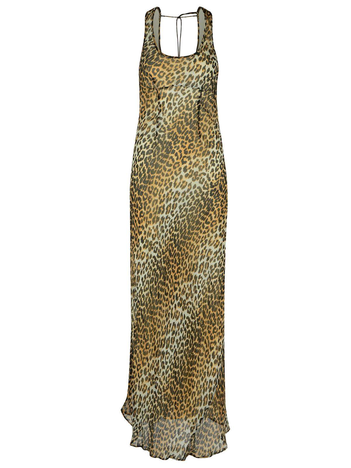 Ganni Leopard Print Viscose Long Dress Women GANNI