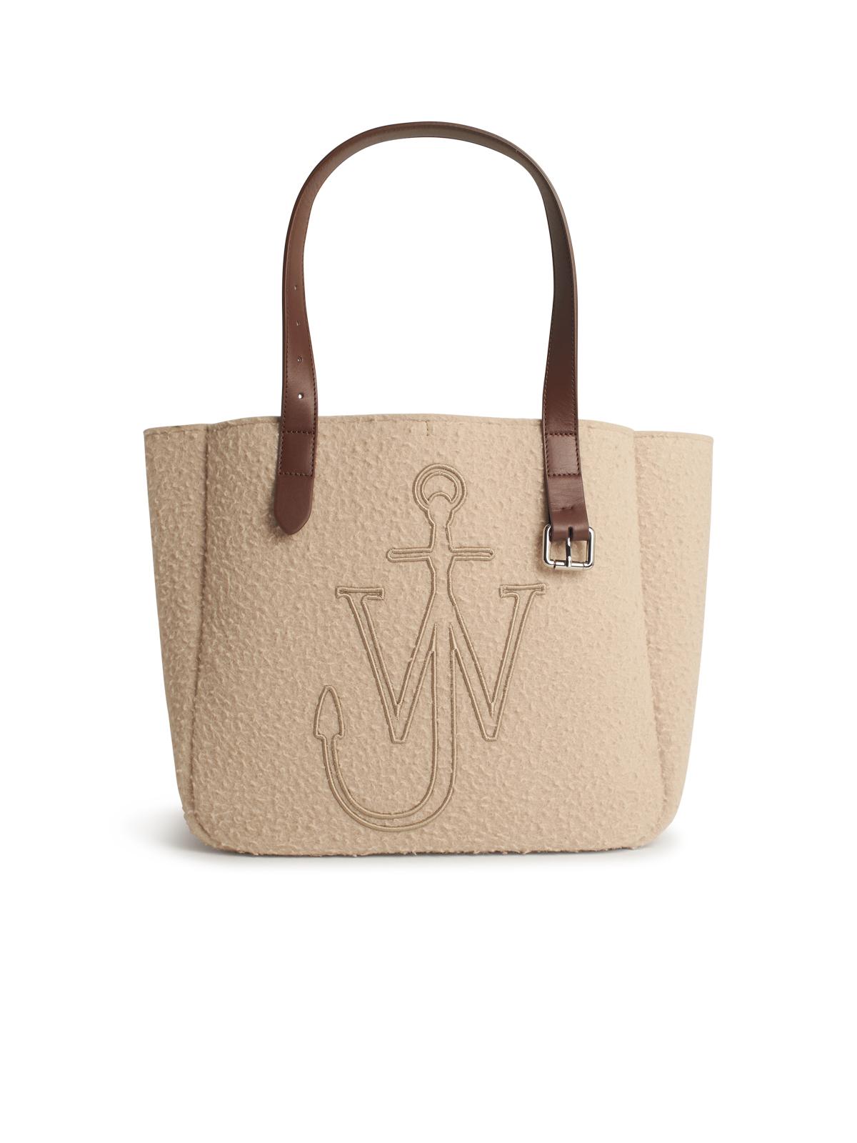 Jw Anderson Belt Tote Beige Boiled Wool Shoulder Bag Women J.W. ANDERSON