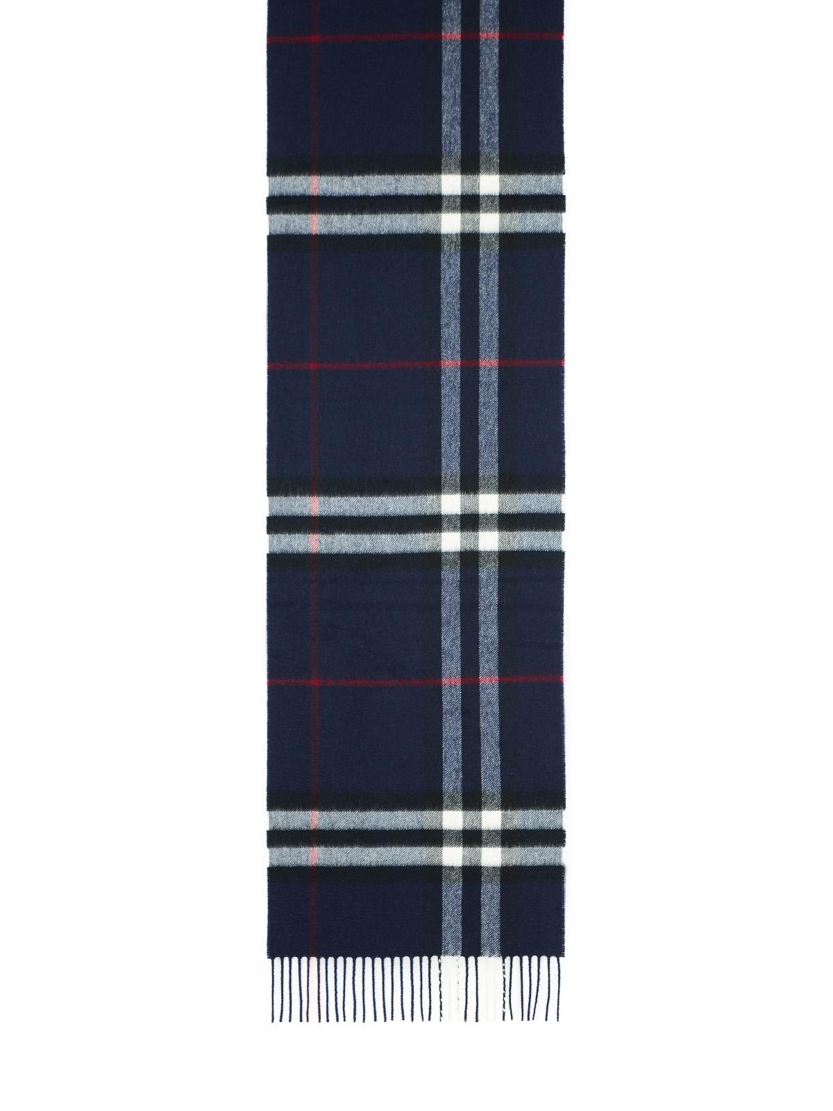 Burberry 'Mu Giant Check' Navy Cashmere Scarf Men BURBERRY