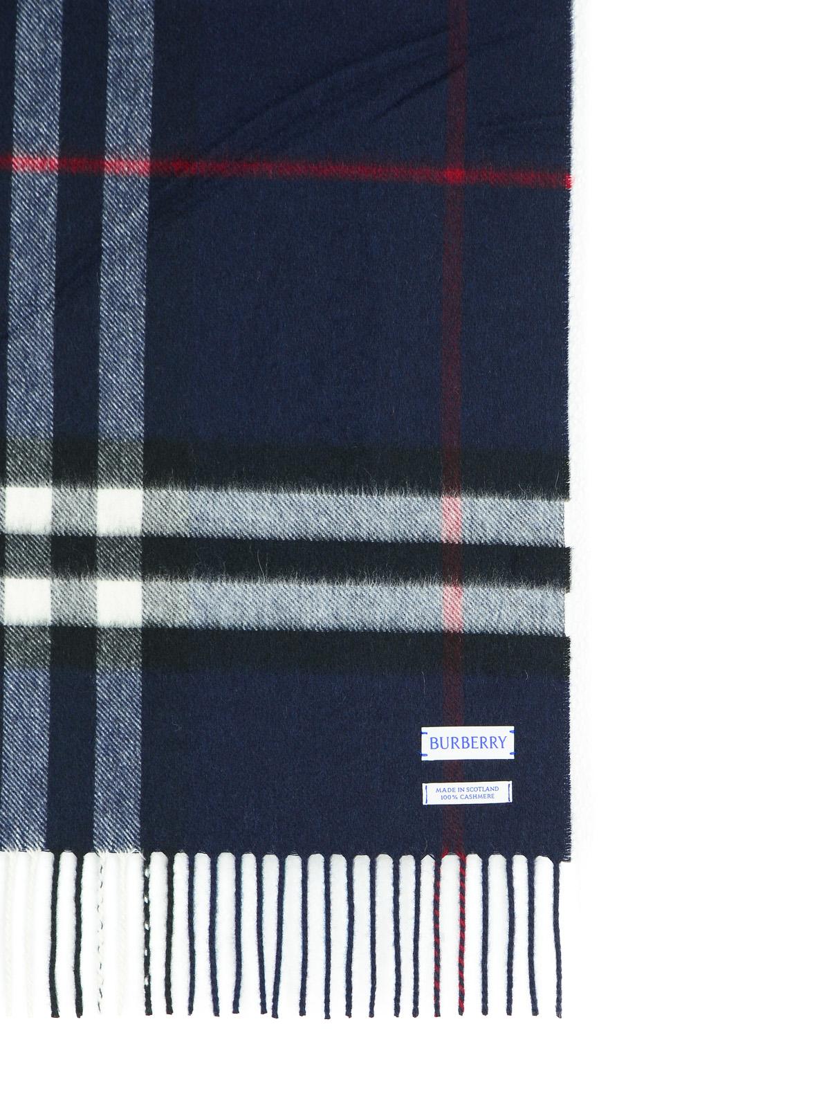 Burberry 'Mu Giant Check' Navy Cashmere Scarf Men BURBERRY
