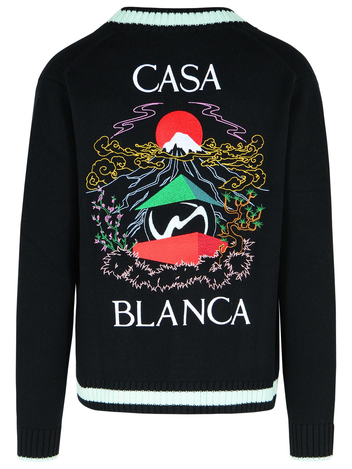 Casablanca 'Mountain Temple' Black Merino Wool Embroidered Cardigan Men CASABLANCA