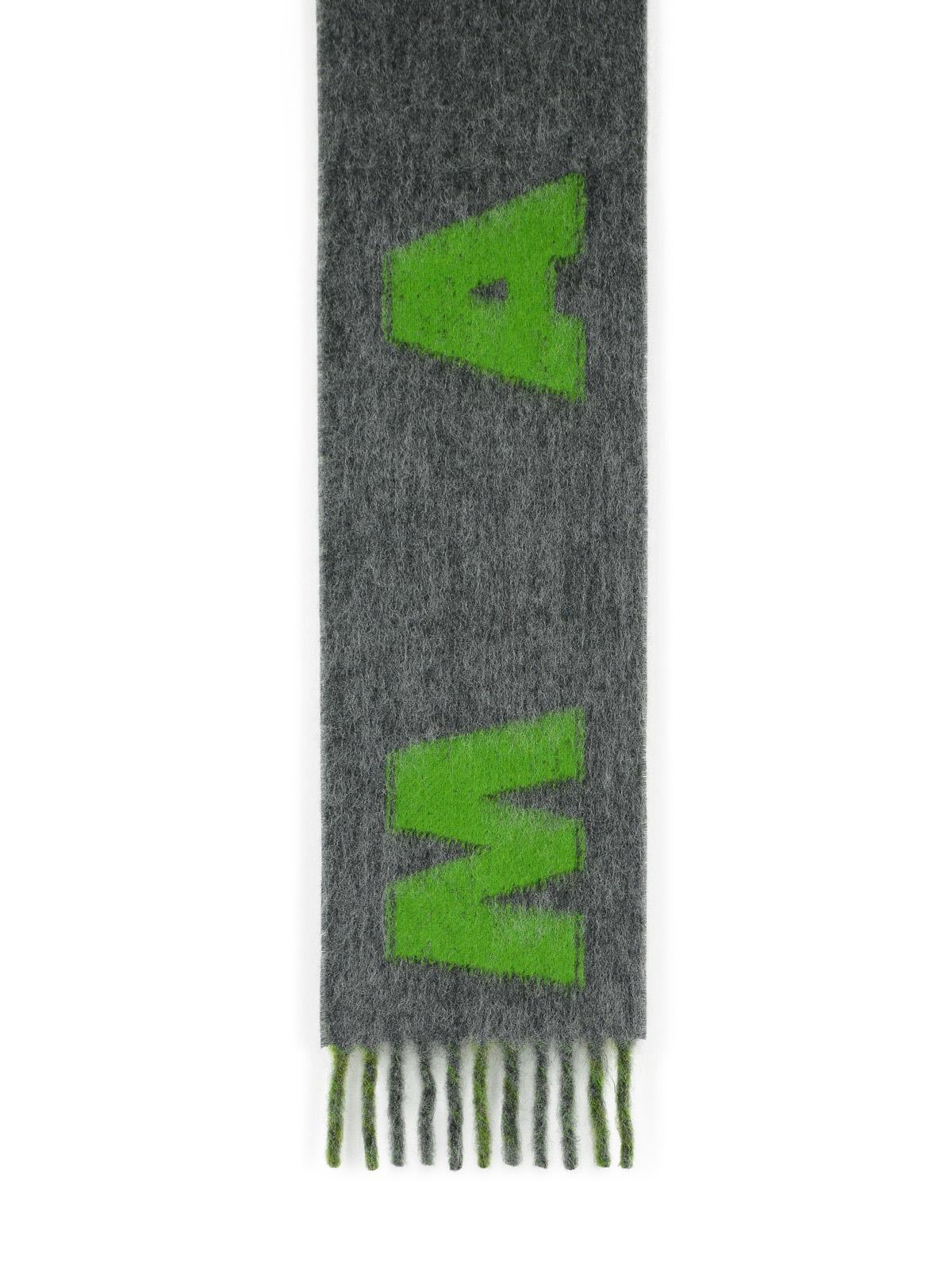 Marni Grey Mohair Blend Scarf With Fringes Men MARNI