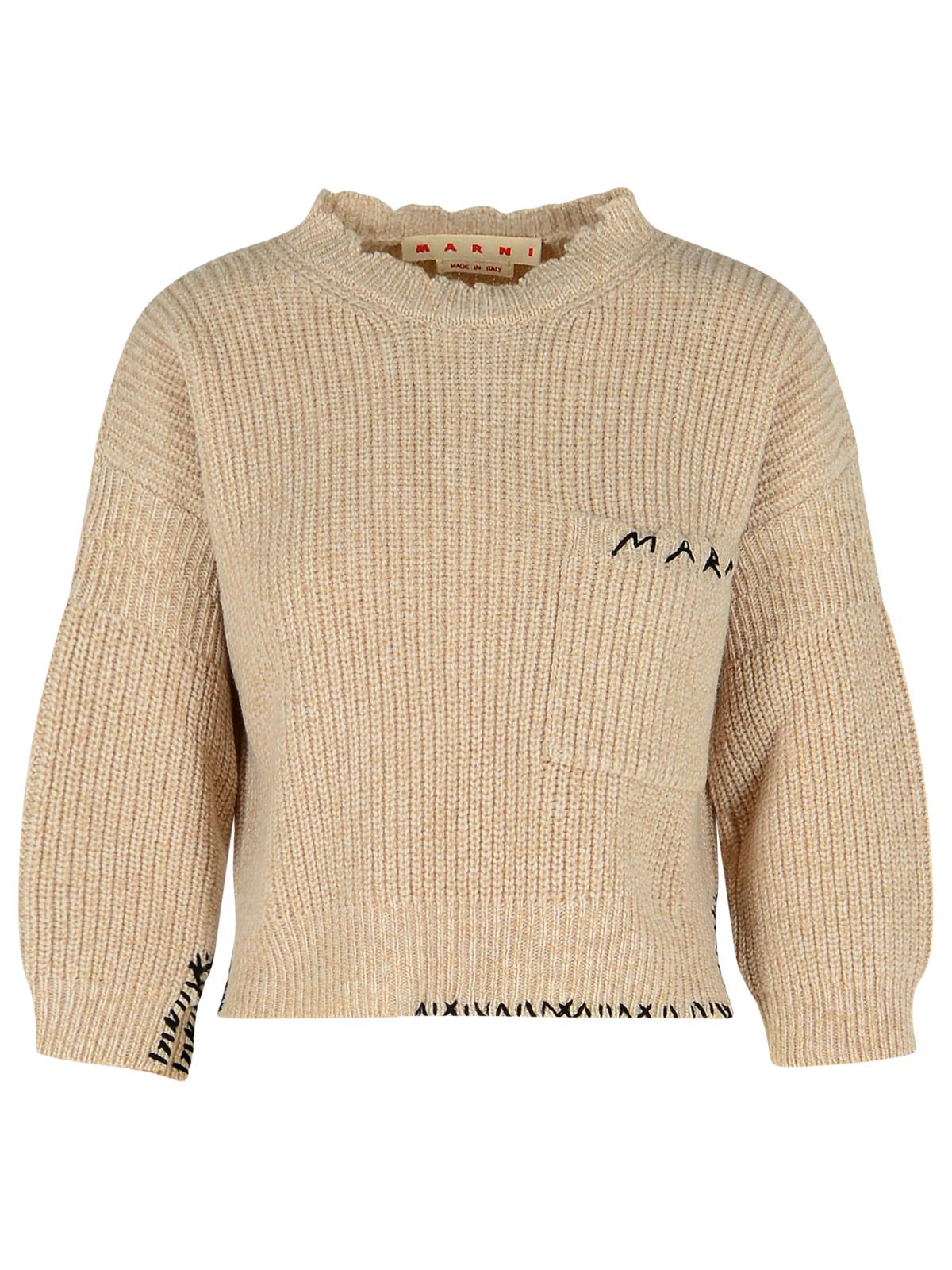 Marni Beige Mouliné Virgin Wool Sweater With 'Marni Mending' Embroidery Women MARNI