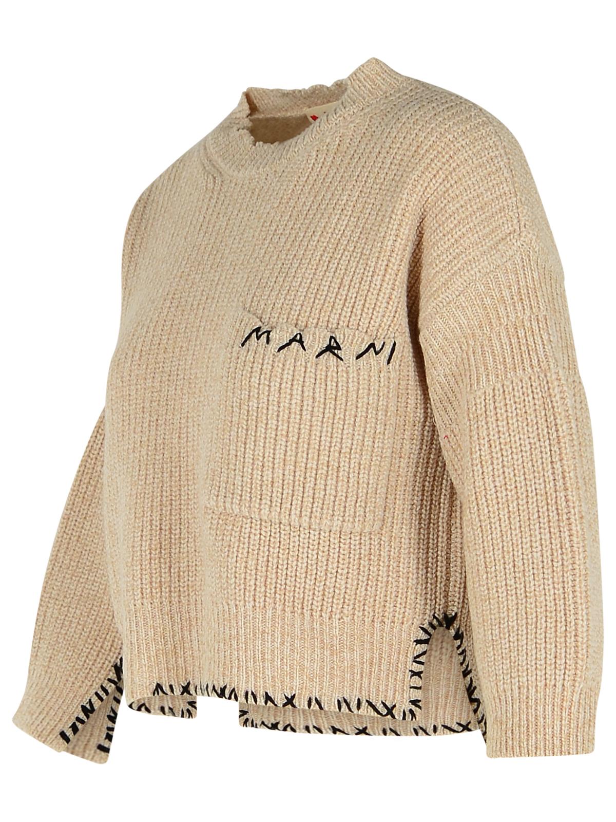 Marni Beige Mouliné Virgin Wool Sweater With 'Marni Mending' Embroidery Women MARNI
