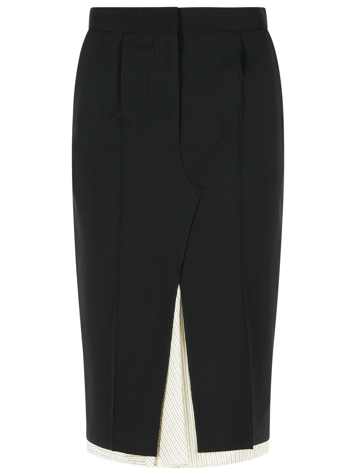 Marni Midi Skirt In Cool Black Virgin Wool With Exposed Lining Women MARNI