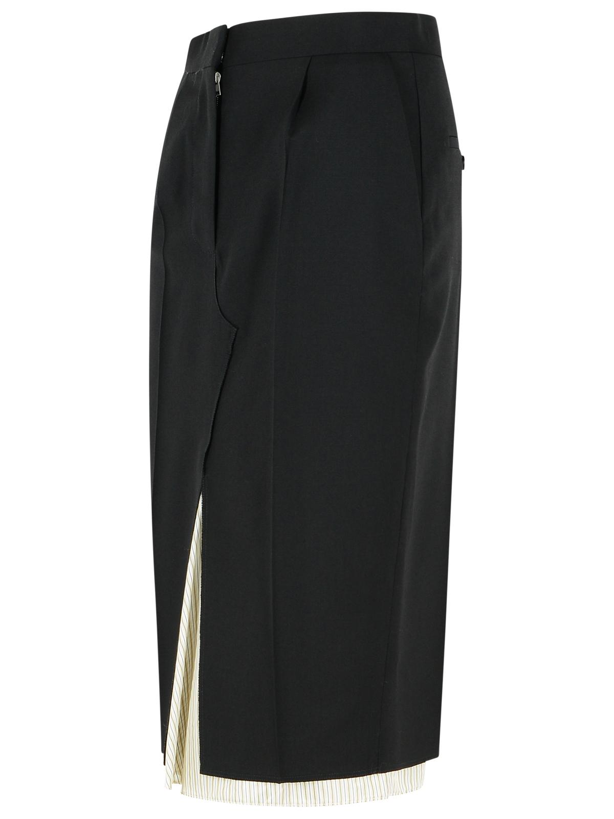 Marni Midi Skirt In Cool Black Virgin Wool With Exposed Lining Women MARNI