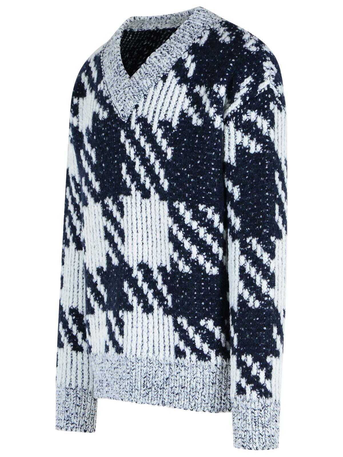 Dries Van Noten White And Navy 'Macao' Wool And Alpaca Sweater Men DRIES VAN NOTEN
