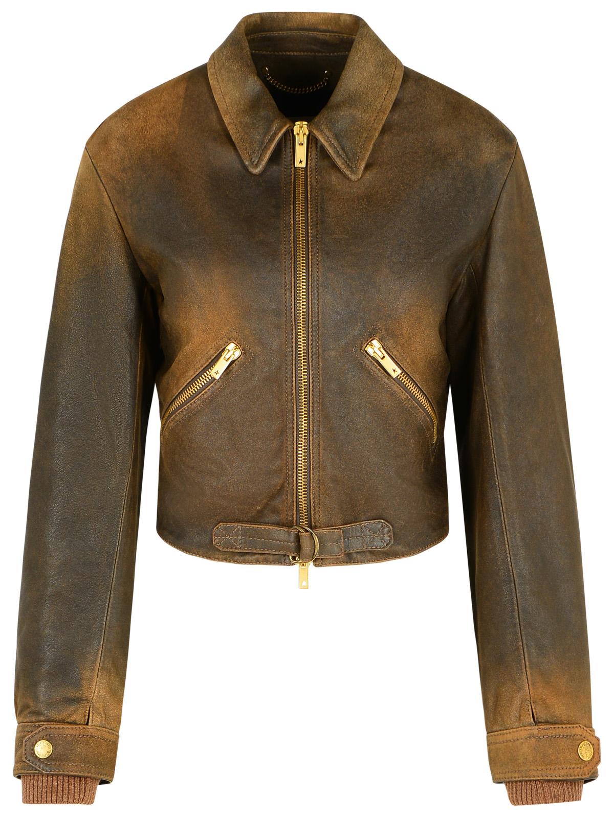 Golden Goose Brown Leather Jacket Women GOLDEN GOOSE