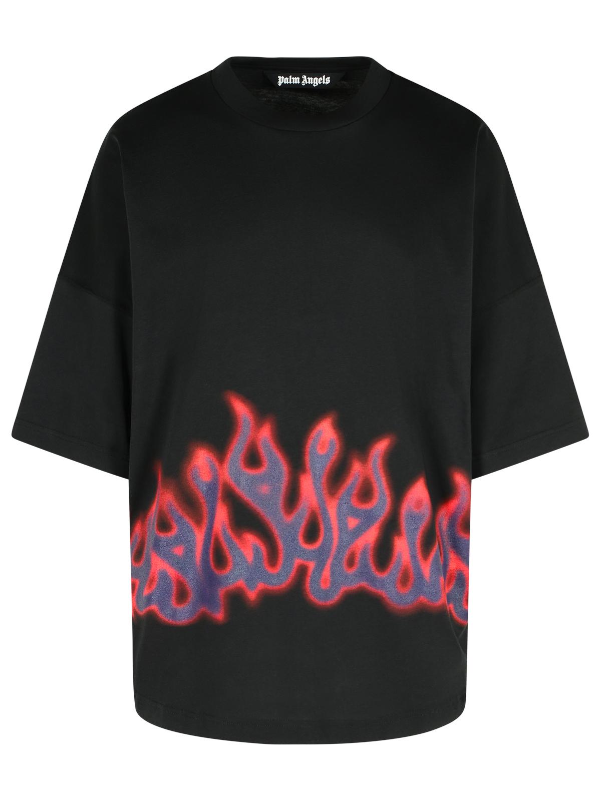 Palm Angels 'Flames' Black Cotton T-Shirt Men PALM ANGELS