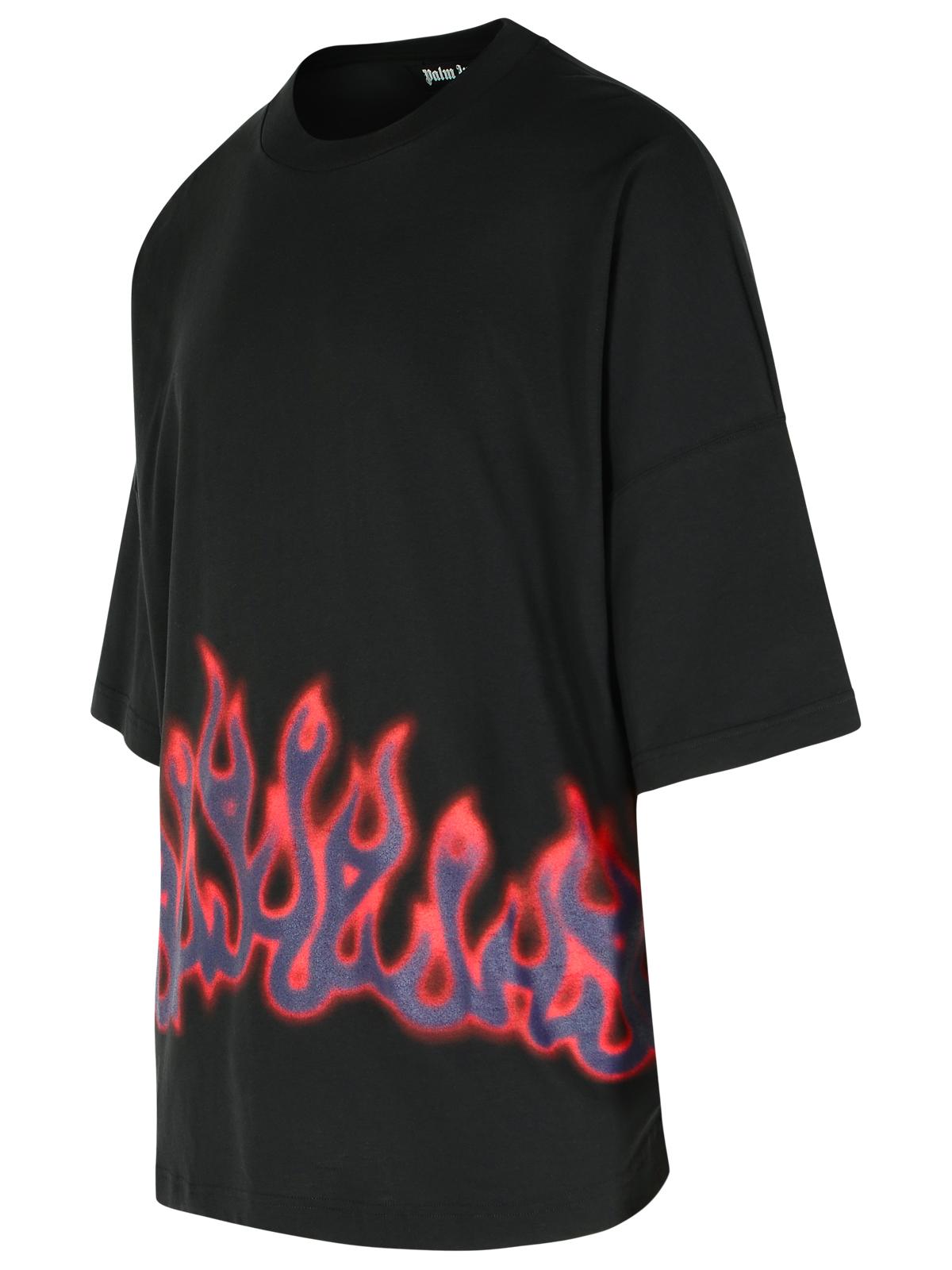 Palm Angels 'Flames' Black Cotton T-Shirt Men PALM ANGELS