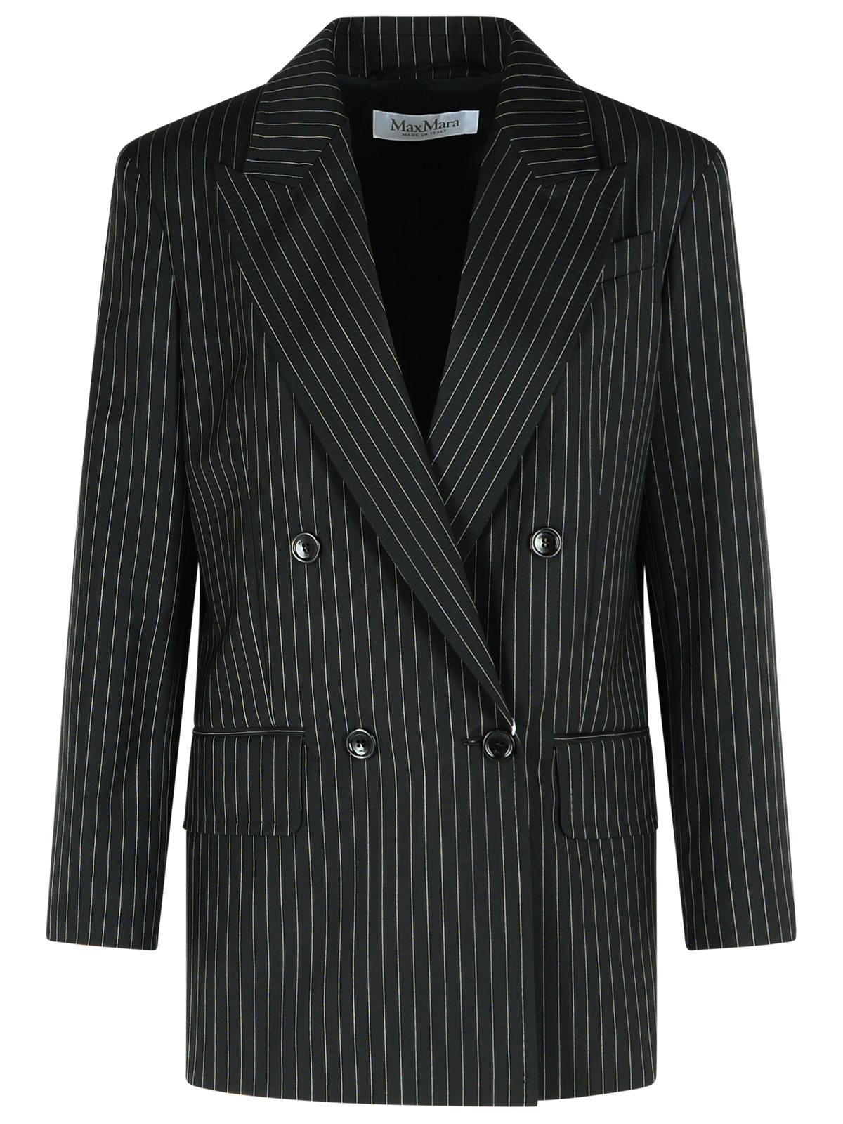 Max Mara 'Mattia' Black White Pinstriped Virgin Wool Blazer Women MAX MARA