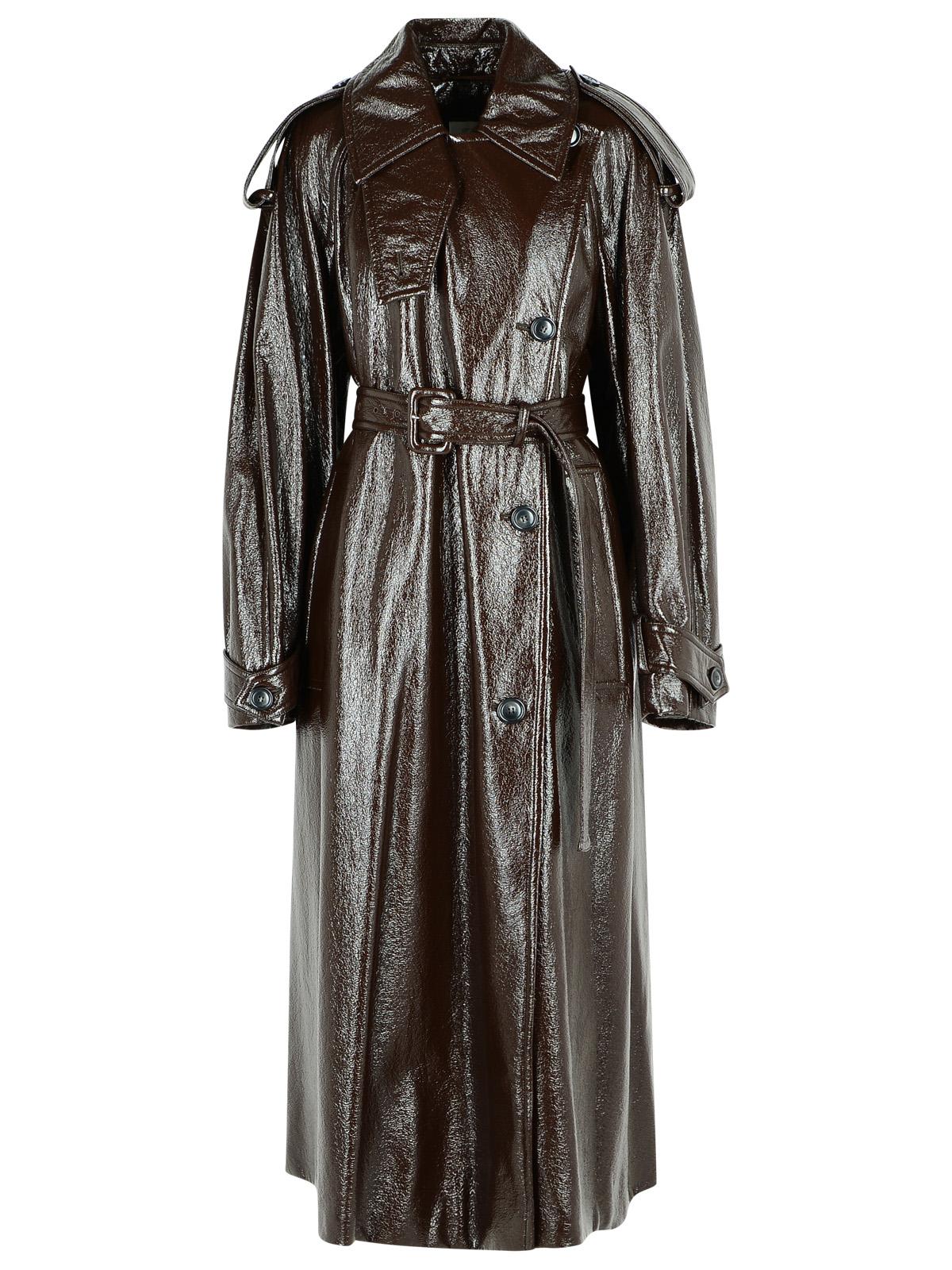 Sportmax Long 'Bairo' Patent Effect Trench Coat In Coffee Cotton Women SPORTMAX