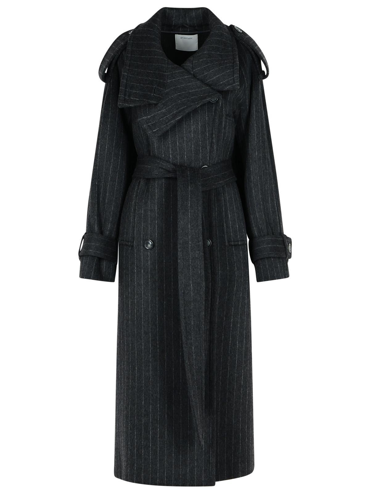 Sportmax 'Arold' Pinstripe Trench Coat In Pure Anthracite Wool Women SPORTMAX