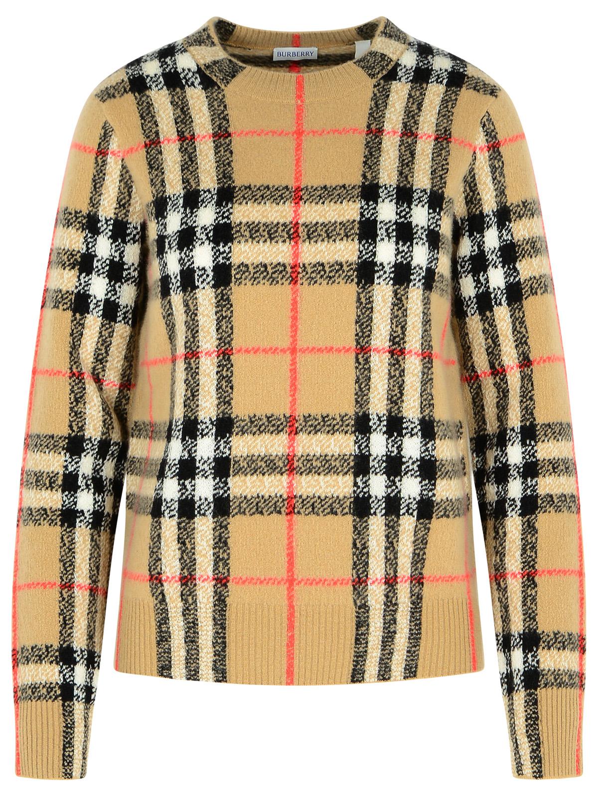 Burberry 'Constance Check' Beige Cashmere And Wool Sweater Women BURBERRY