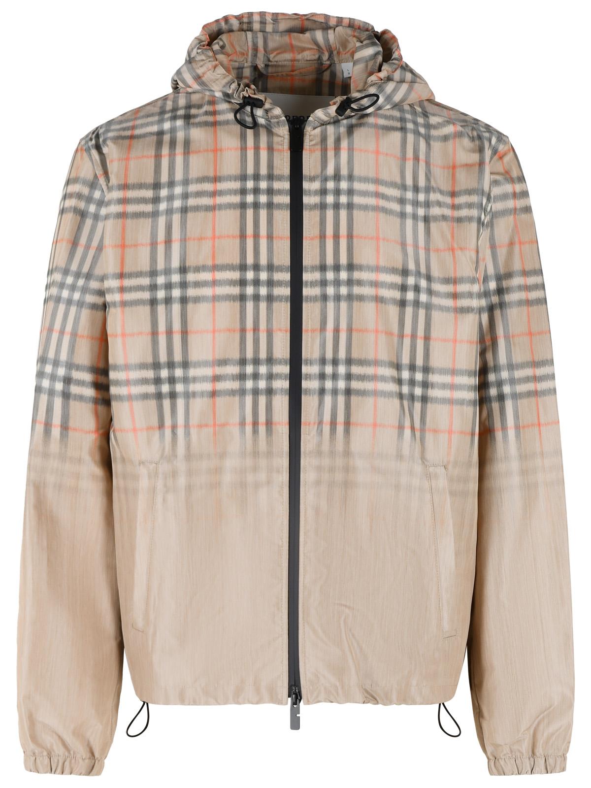 Burberry Hooded Jacket And 'Check' Shaded Sand Beige Men BURBERRY