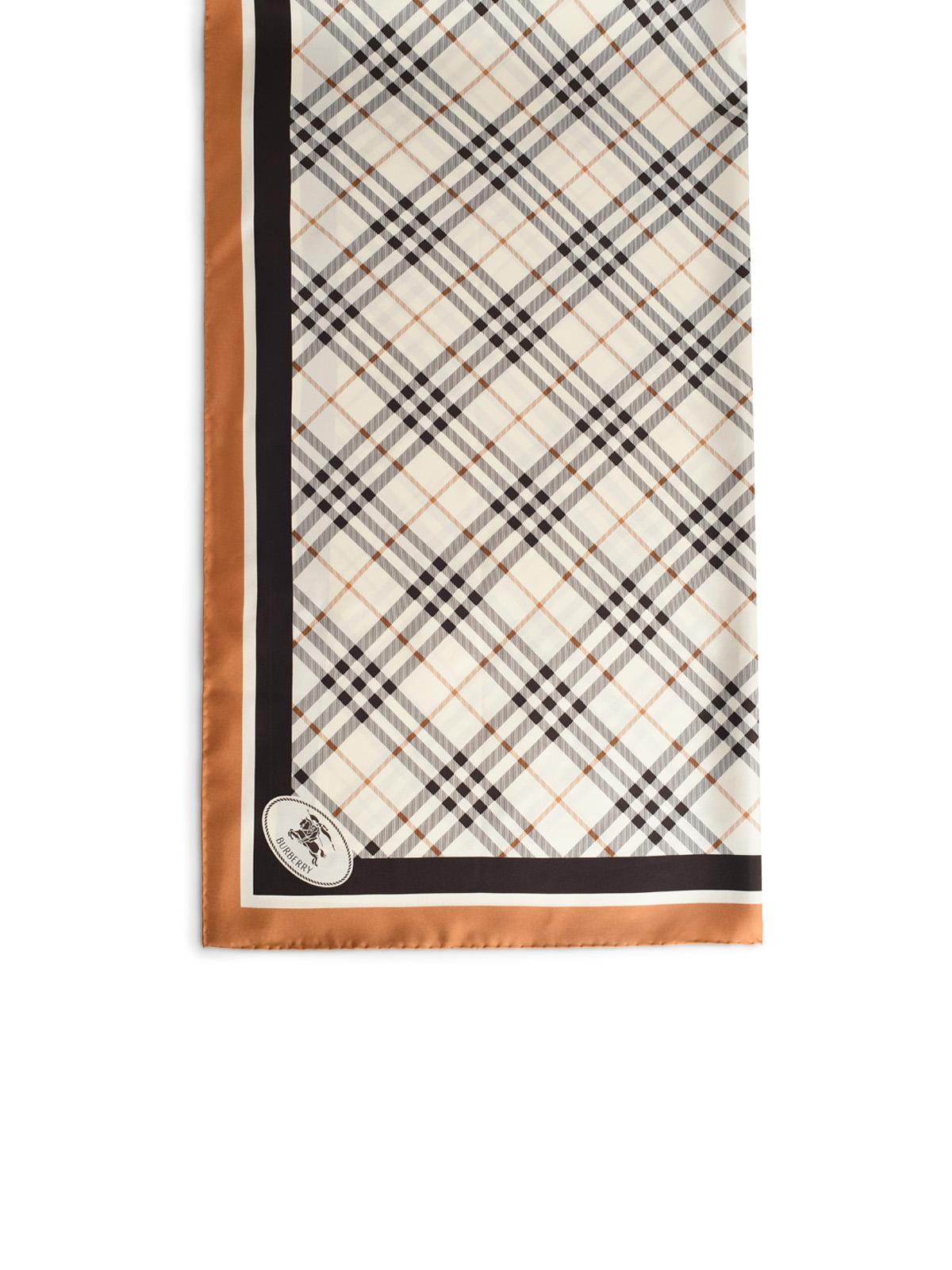 Burberry Check Silk Scarf With White 'Knight Stamp' 'Pebble' Women BURBERRY