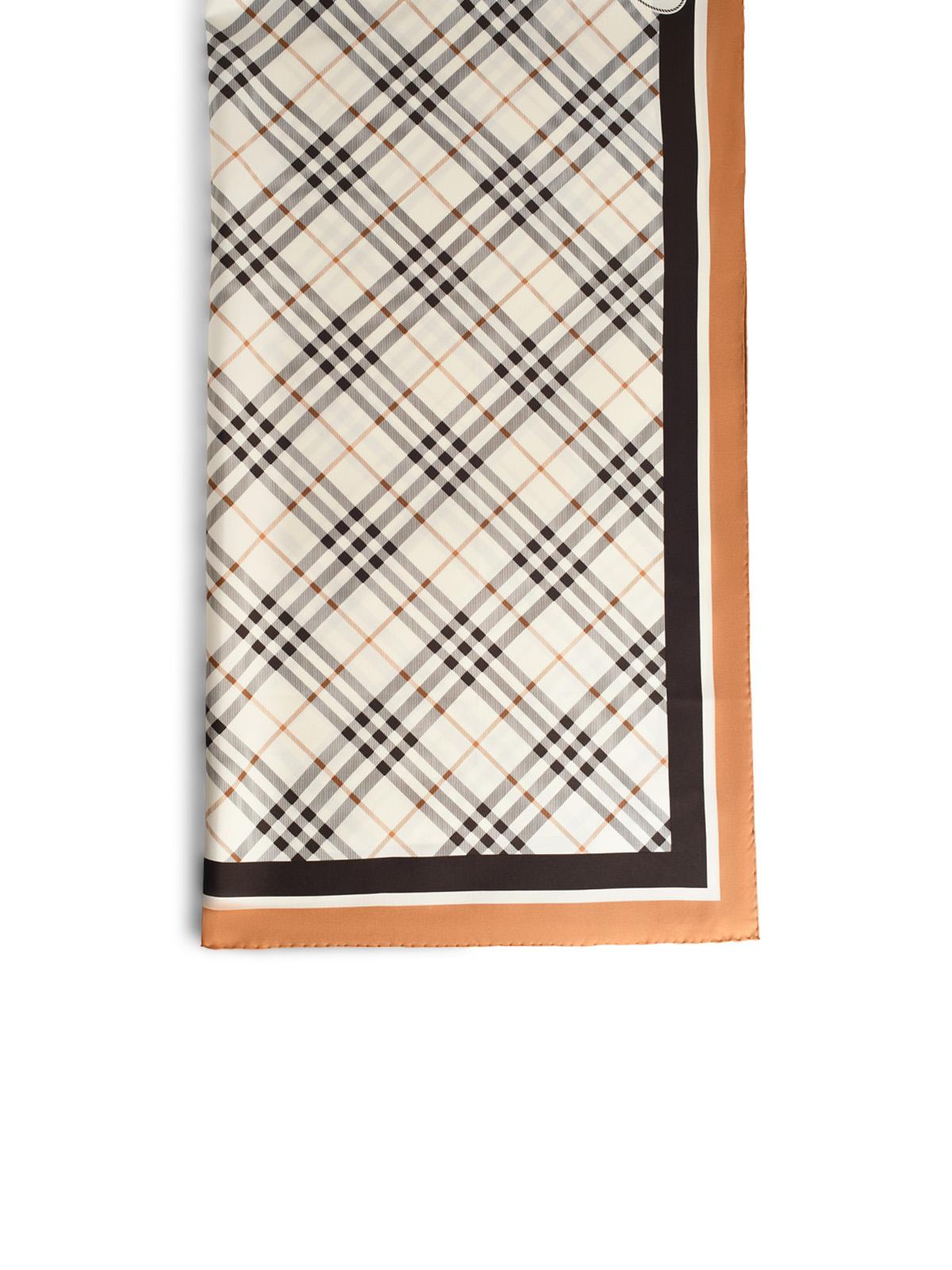Burberry Check Silk Scarf With White 'Knight Stamp' 'Pebble' Women BURBERRY