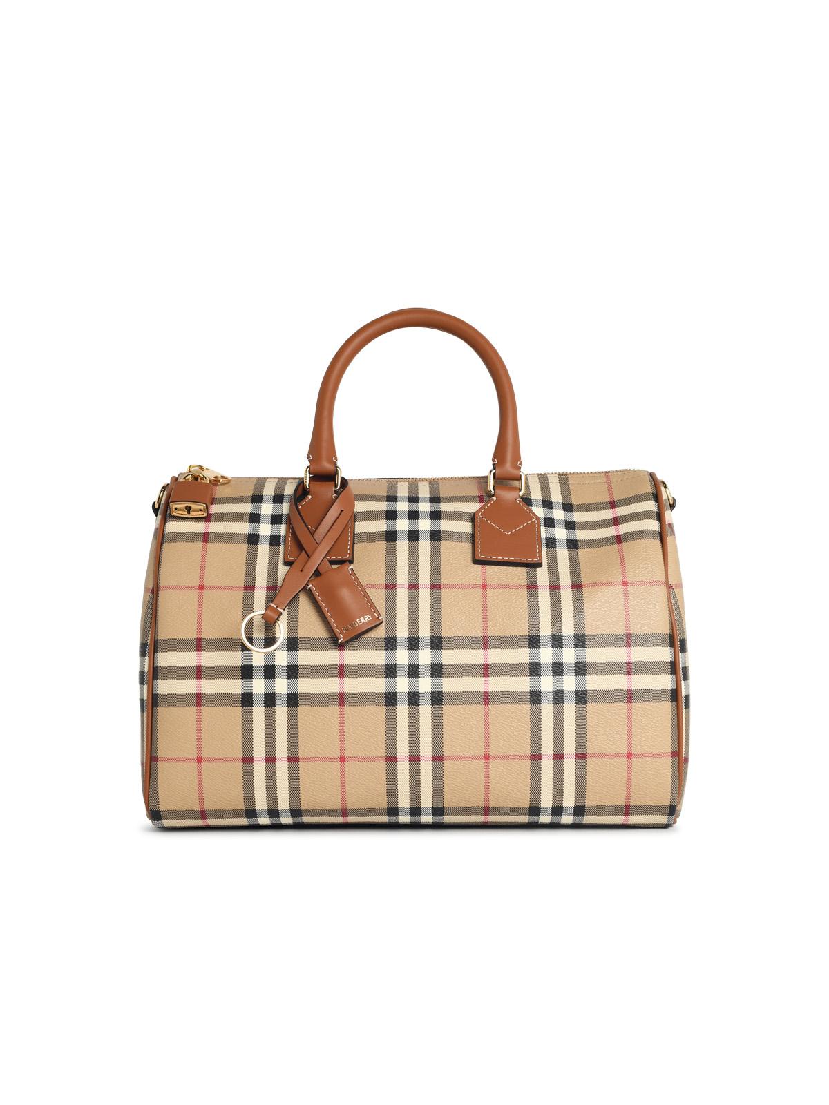 Burberry Medium 'Bowling Check' Bag In Briar Brown Cotton Blend Women