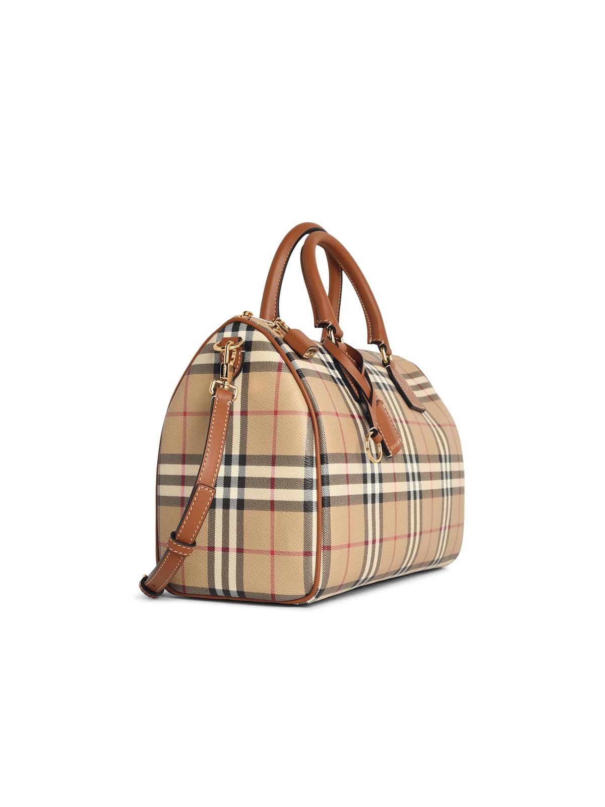 Burberry Medium 'Bowling Check' Bag In Briar Brown Cotton Blend Women