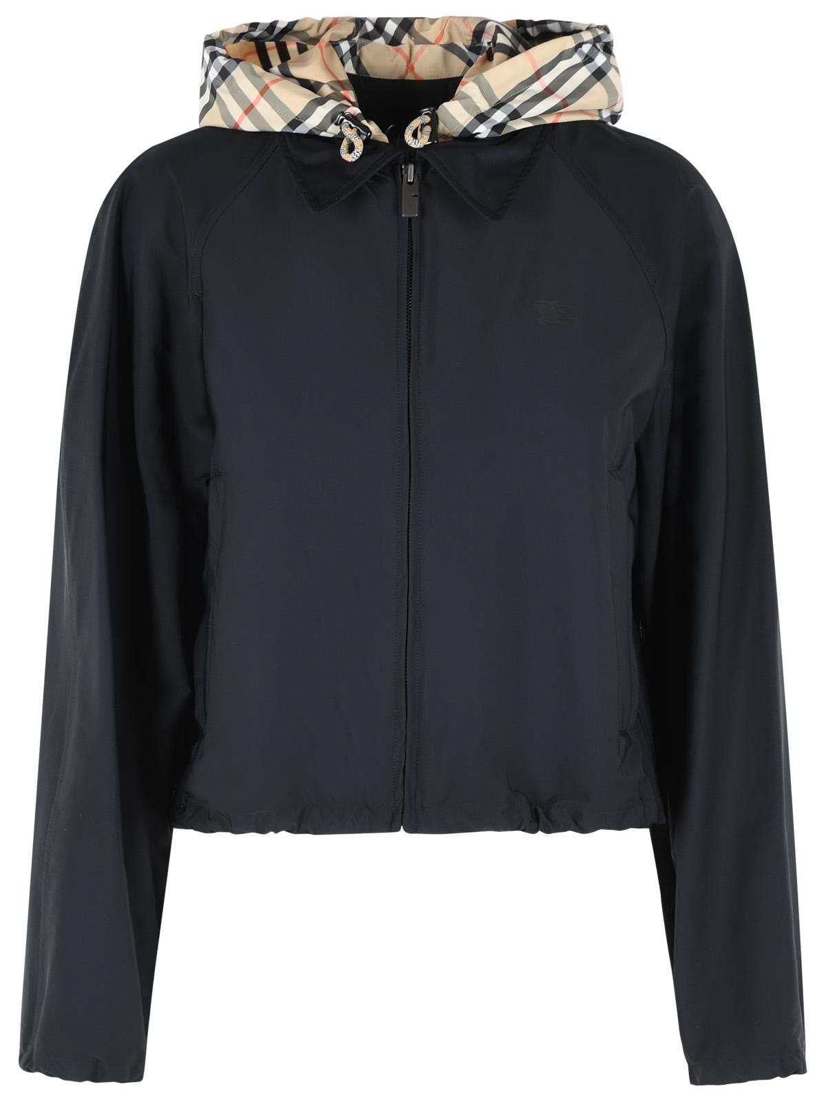 Burberry Cropped 'Newcott' Black Polyamide Hooded Jacket Women BURBERRY