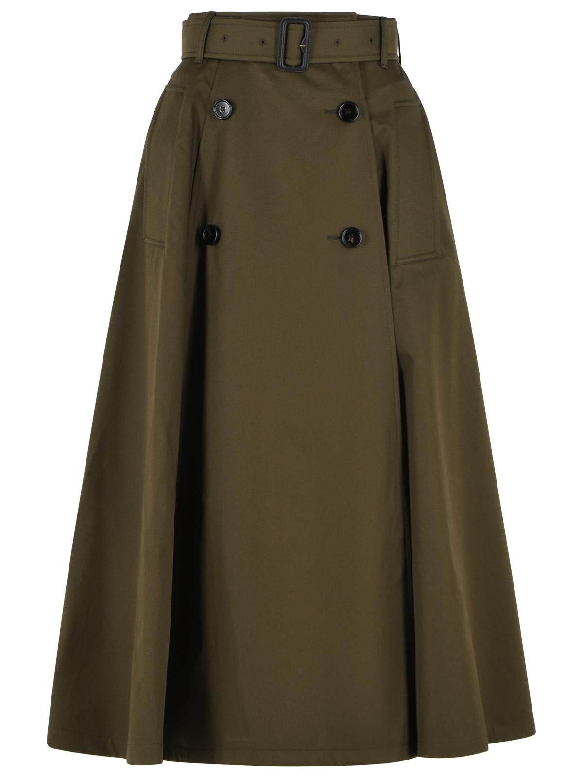 Burberry 'Brenda' Midi Trench Skirt In Green Cotton 'Juniper' Garbadine Women BURBERRY