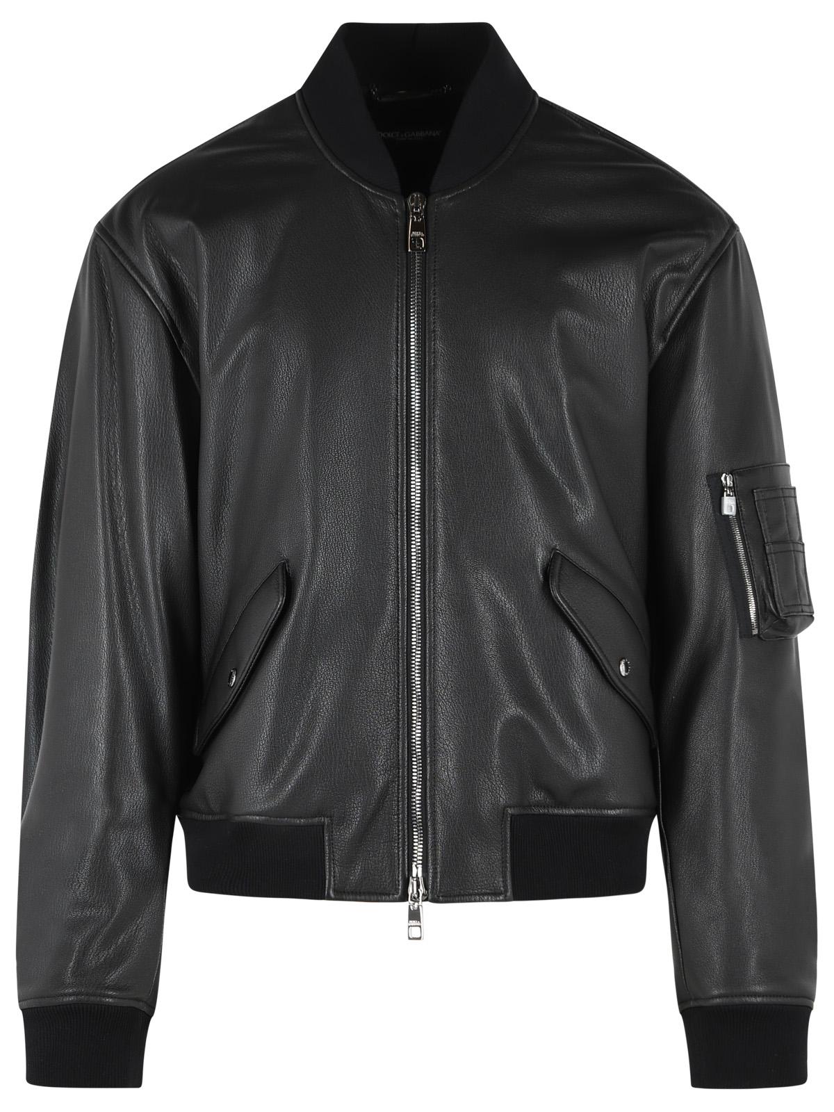 Dolce & Gabbana Black Leather Bomber Jacket Men DOLCE & GABBANA