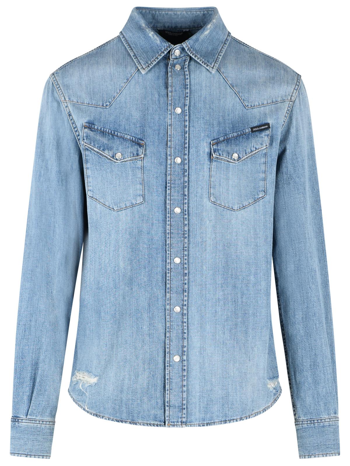 Dolce & Gabbana Blue Cotton Shirt Men DOLCE & GABBANA
