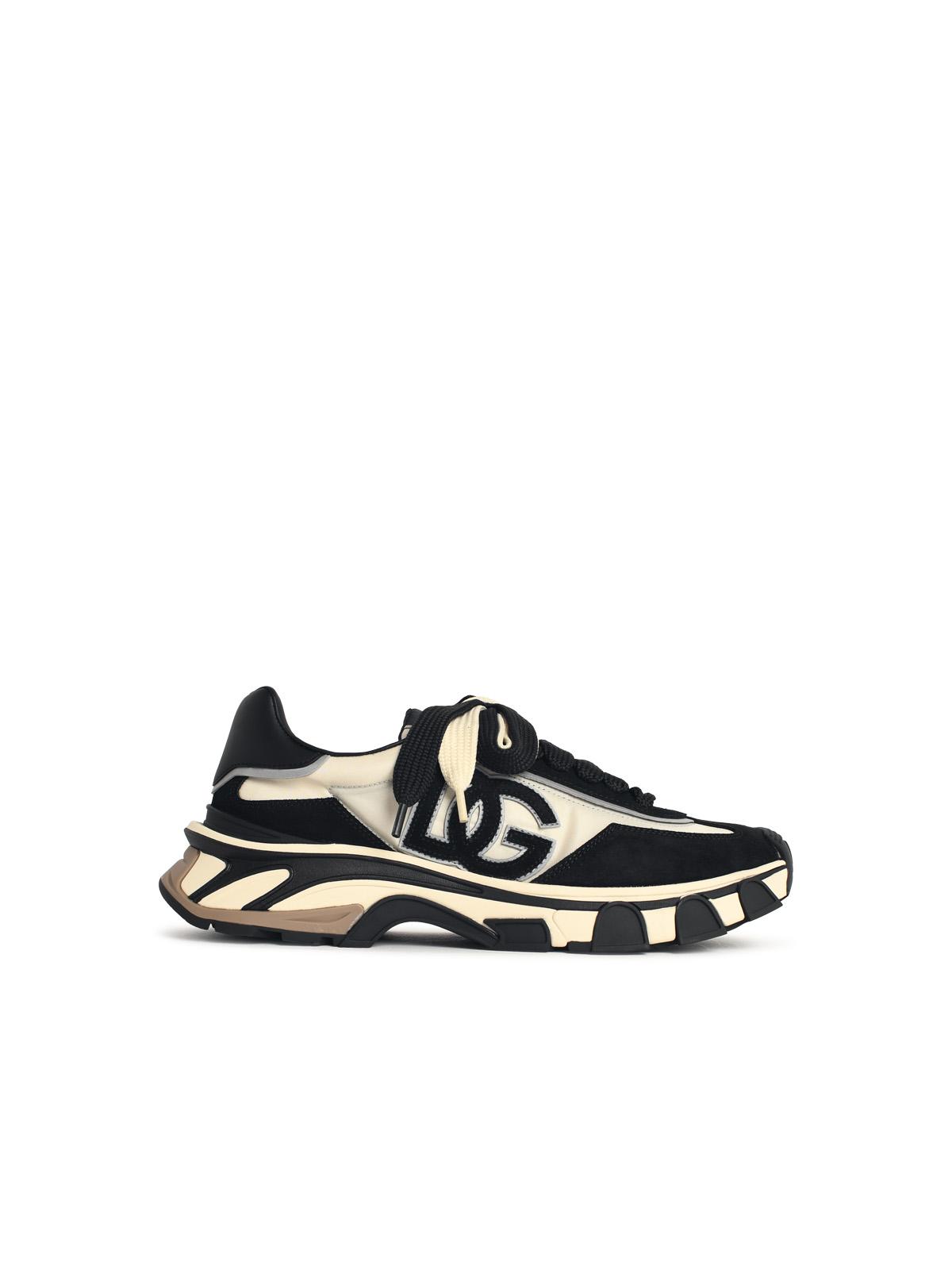 Dolce & Gabbana 'Airmaster' Ivory And Black Fabric And Leather Sneakers Men DOLCE & GABBANA