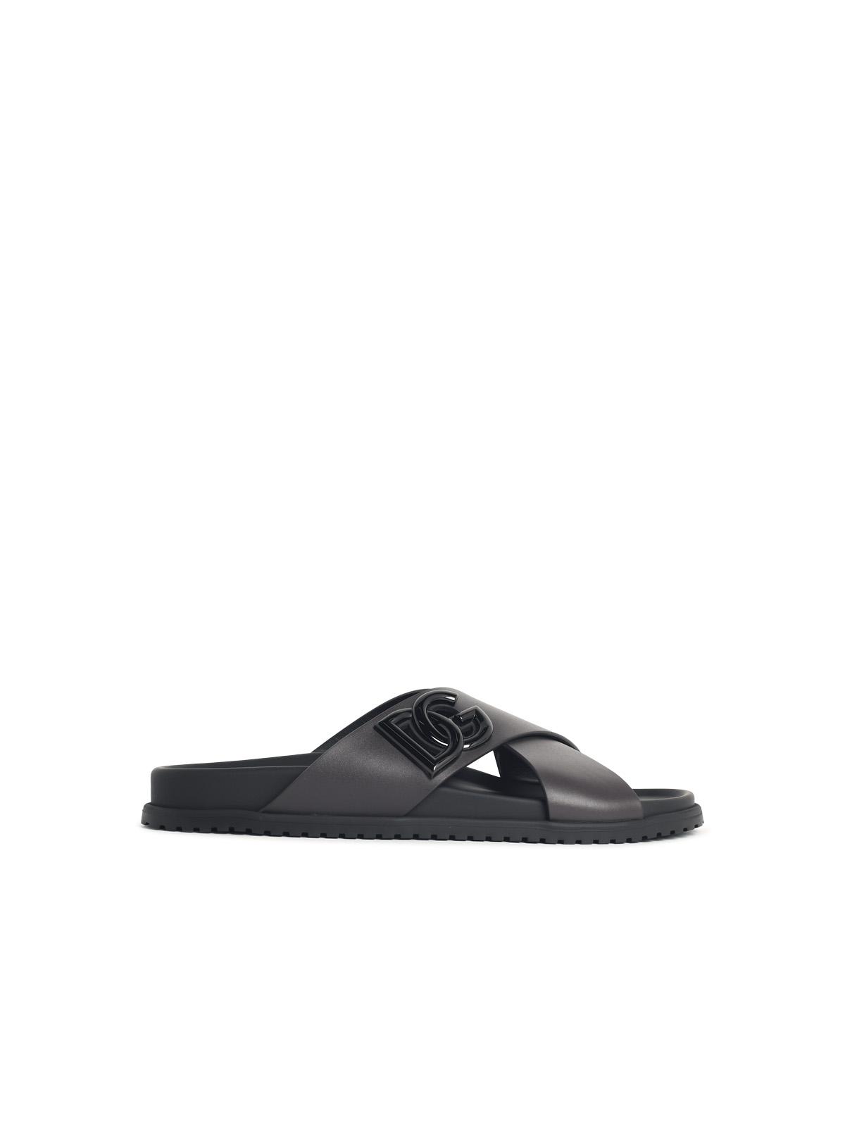 Dolce & Gabbana Brown Leather Slippers Men DOLCE & GABBANA