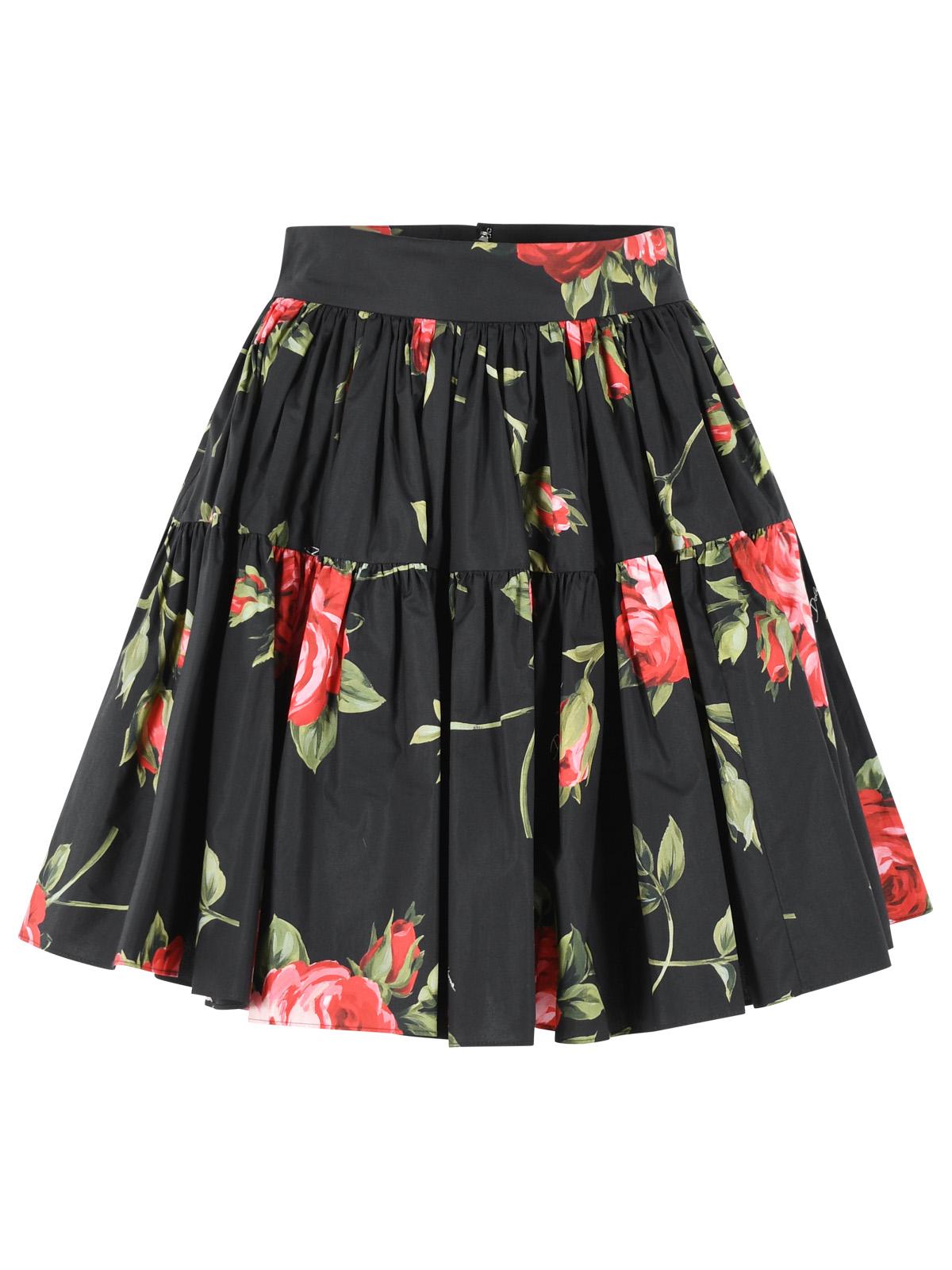 Dolce & Gabbana 'Bouquet Rose' Print Short Skirt In Black Cotton Women DOLCE & GABBANA