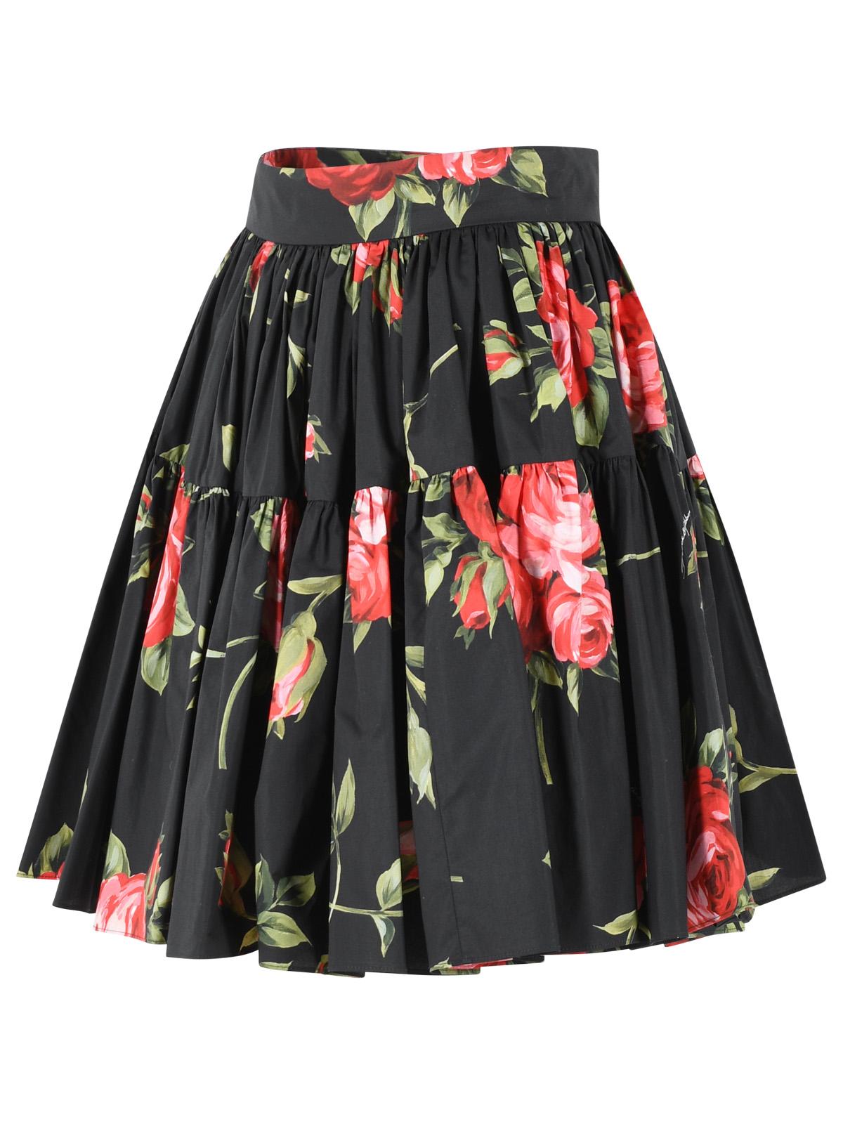 Dolce & Gabbana 'Bouquet Rose' Print Short Skirt In Black Cotton Women DOLCE & GABBANA